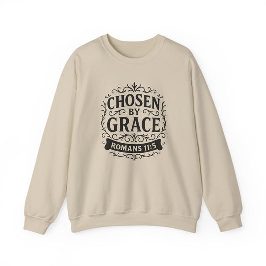 Chosen by Grace (Black Lettering) Unisex Crewneck Sweatshirt - Inspirational Gift, Christian Apparel, Faith-Based Fashion, Cozy Casual Wear, Bible Verse Sweatshirt
