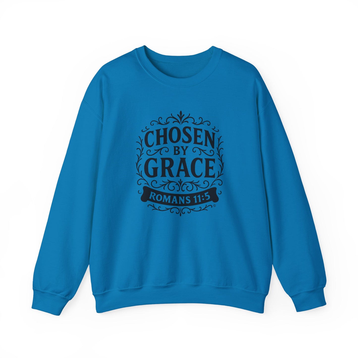 Chosen by Grace (Black Lettering) Unisex Crewneck Sweatshirt - Inspirational Gift, Christian Apparel, Faith-Based Fashion, Cozy Casual Wear, Bible Verse Sweatshirt