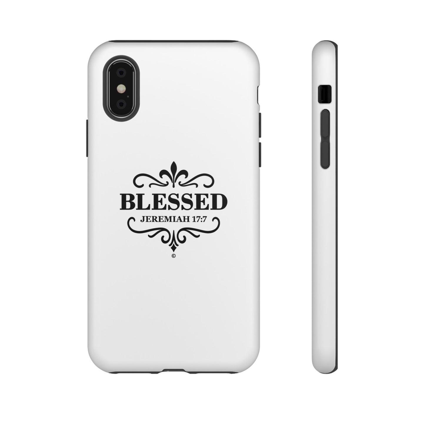 Blessed (Black Lettering), Rugged Phone Case, Inspirational Mobile Cover, Gift for Faith Lovers, Faith-Based Protector - Cross Apparel USA