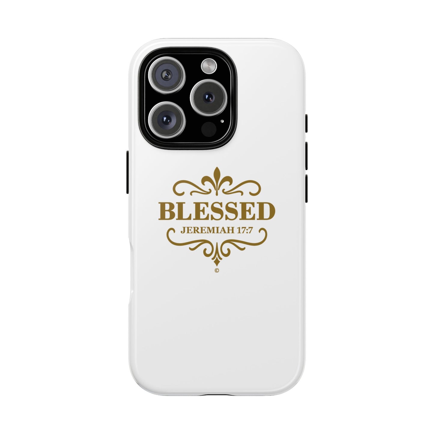 Blessed (Gold Lettering), Rugged Phone Case, Inspirational Mobile Cover, Gift for Faith Lovers, Faith-Based Protector - Cross Apparel USA