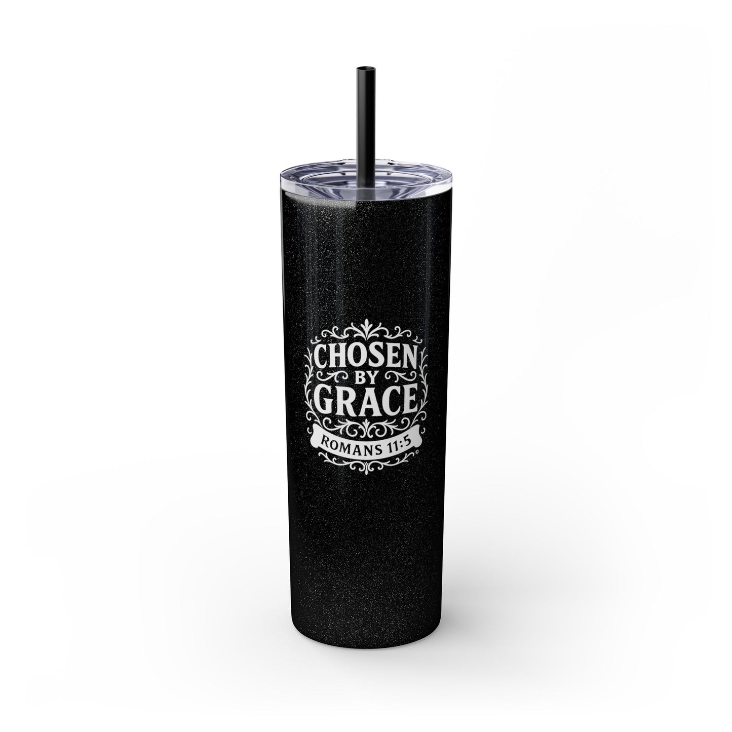 Chosen by Grace (White Lettering) 20oz Skinny Tumbler, Inspirational Travel Mug, Unique Gift for Faith Lovers, Bible Verse Drinkware, Motivational Water Bottle