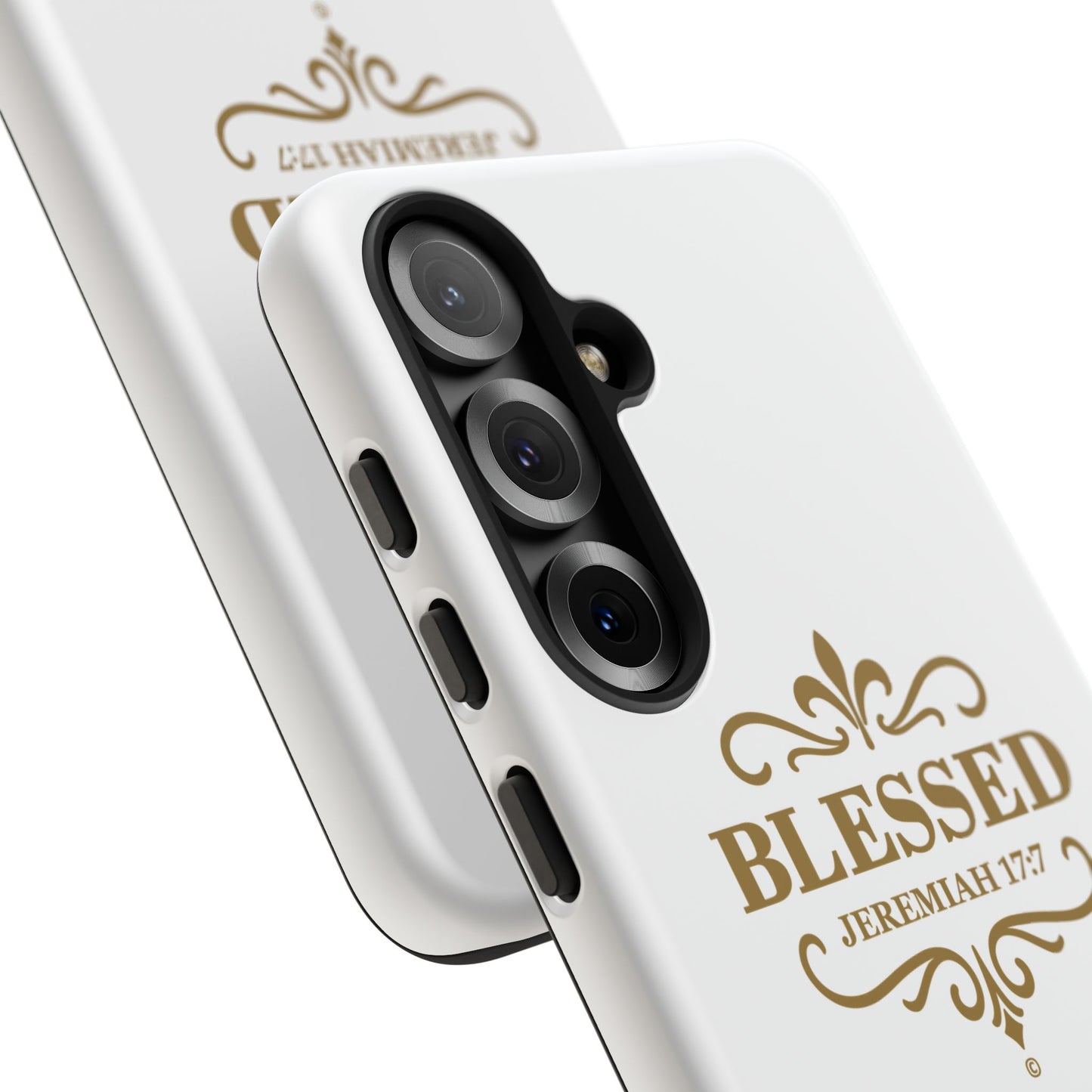 Blessed (Gold Lettering), Rugged Phone Case, Inspirational Mobile Cover, Gift for Faith Lovers, Faith-Based Protector - Cross Apparel USA