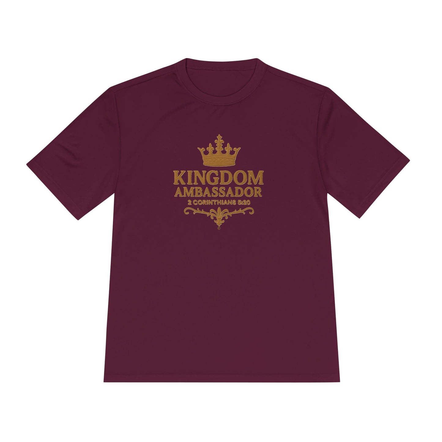 Kingdom Ambassador (Gold Lettering) Unisex Activewear Performance Moisture Wicking Tee, Faith-Based Workout Shirt, Inspirational Fitness Gear, Gift for Fitness Lovers, Bible Verse T-Shirt