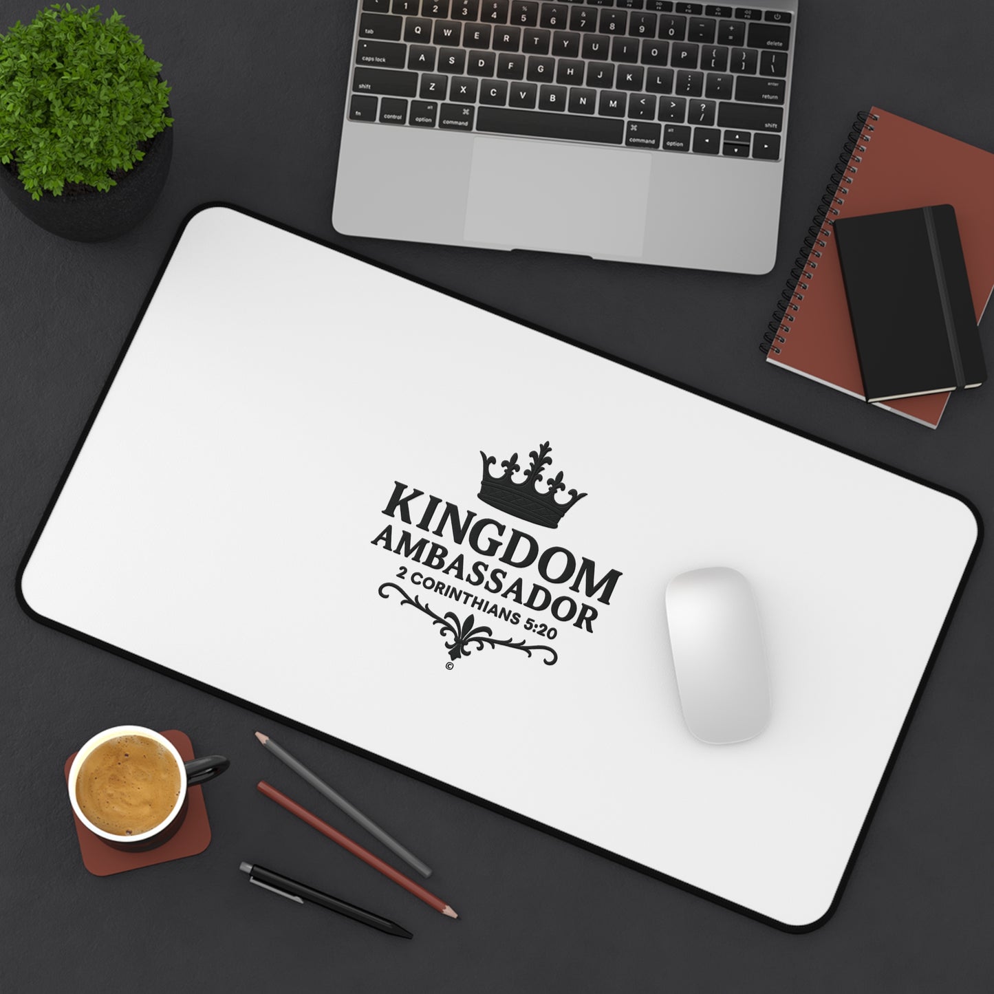 Kingdom Ambassador (Black Lettering) Desk Mat - Inspirational Office Decor, Christian Gift, Desk Accessory, Motivational Workspace - Cross Apparel USA