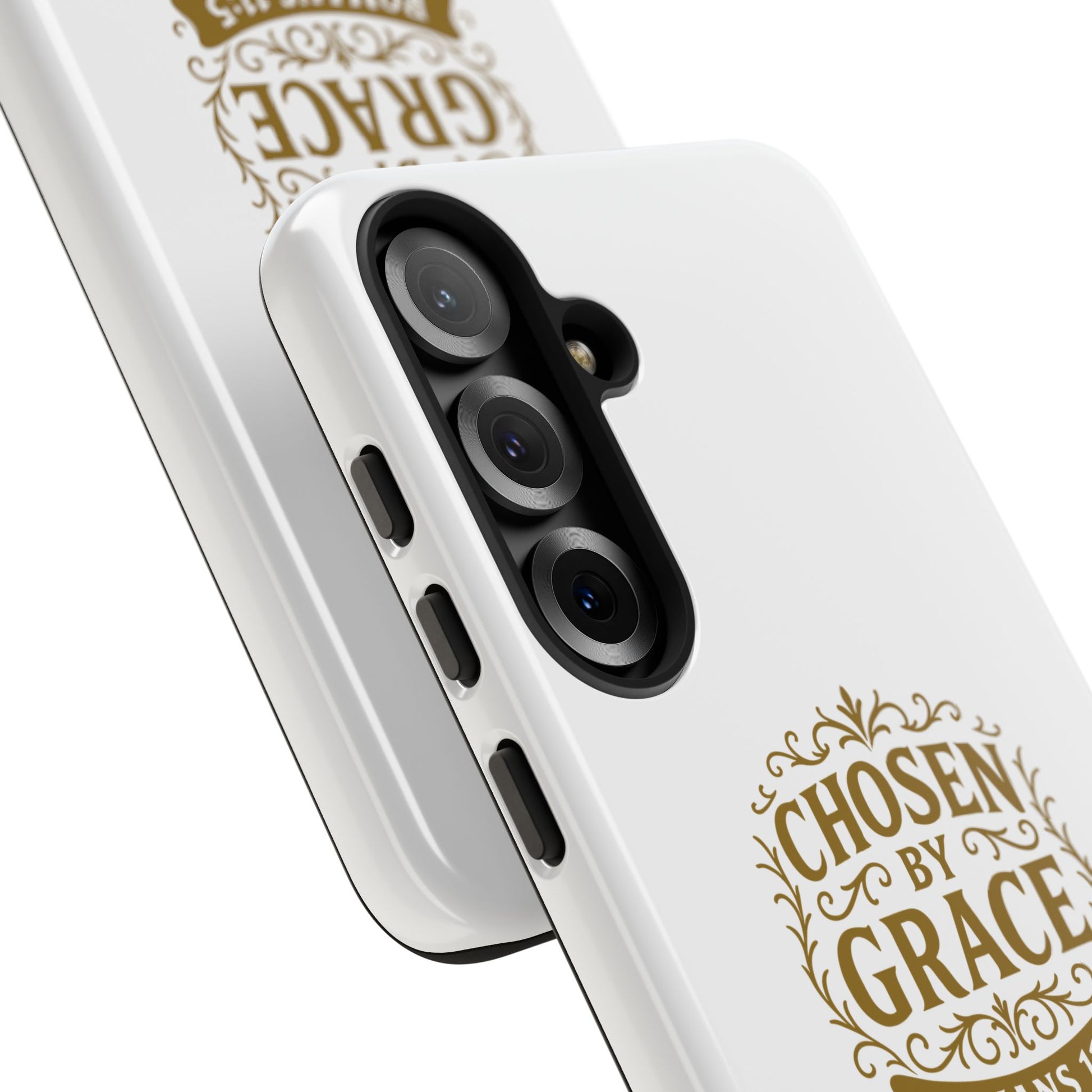 Chosen by Grace (Gold Lettering), Rugged Phone Case, Inspirational Mobile Cover, Gift for Faith Lovers, Faith-Based Protector - Cross Apparel USA