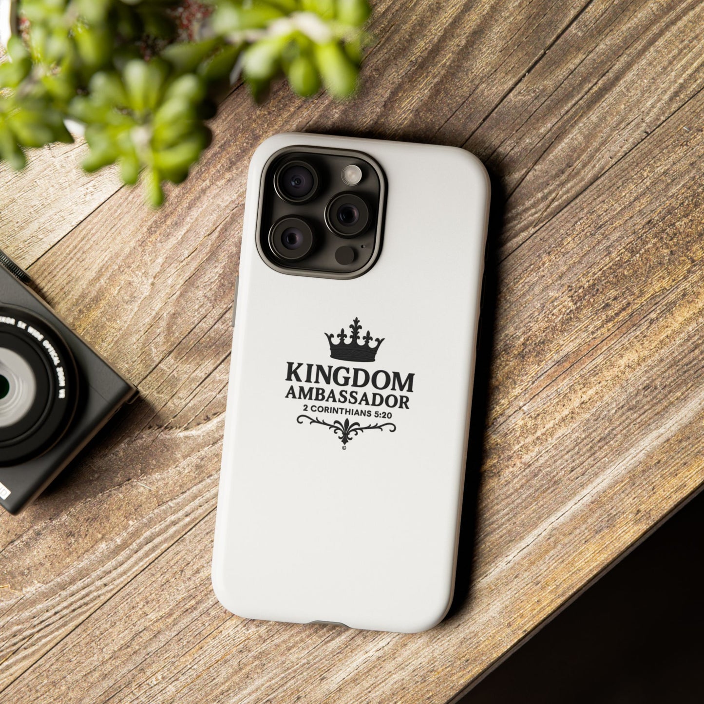 Kingdom Ambassador (Black Lettering) Rugged Phone Case, Inspirational Mobile Cover, Gift for Faith Lovers, Faith-Based Protector - Cross Apparel USA