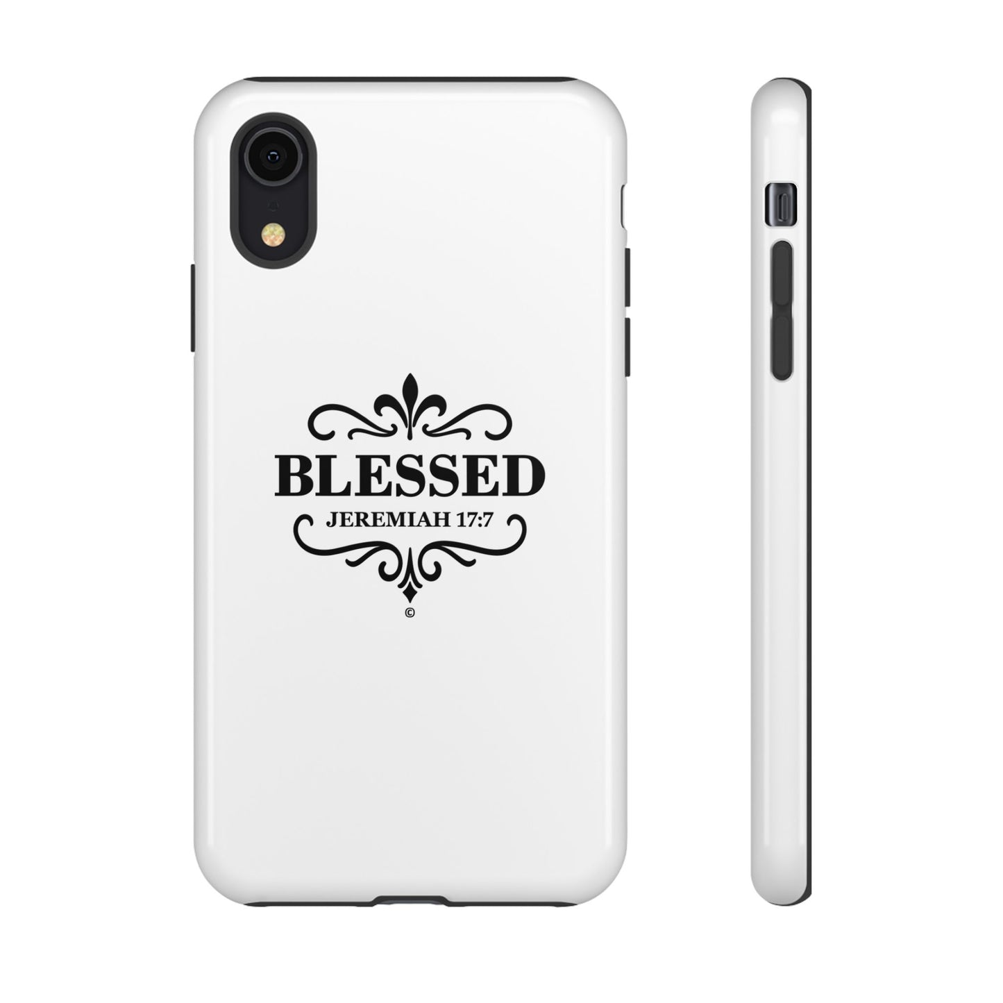 Blessed (Black Lettering), Rugged Phone Case, Inspirational Mobile Cover, Gift for Faith Lovers, Faith-Based Protector - Cross Apparel USA