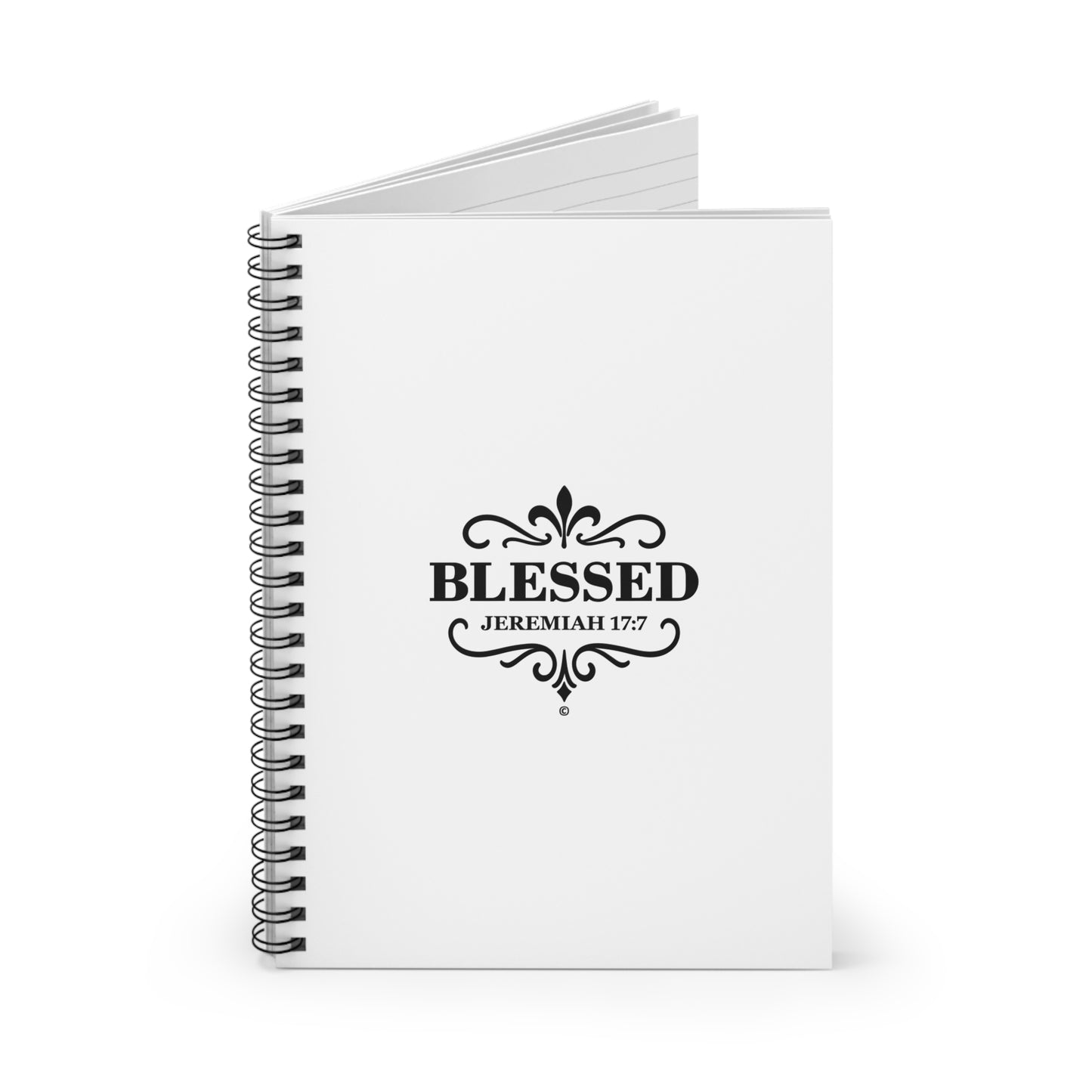 Blessed (Black Lettering) Inspirational Spiral Notebook, Christian Journal, Bible Study Supplies, Faith Gift, Daily Planner - Cross Apparel USA
