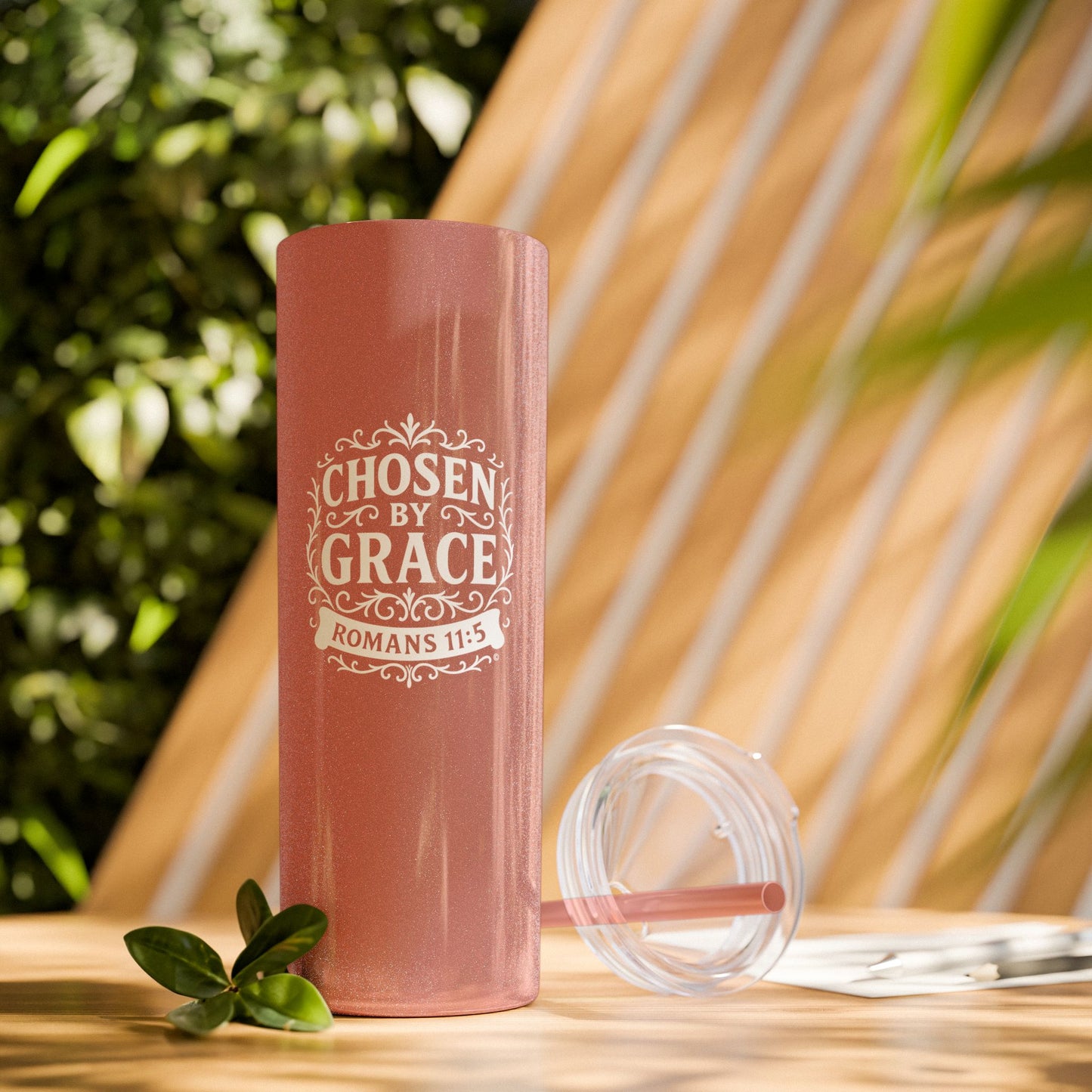 Chosen by Grace (White Lettering) 20oz Skinny Tumbler, Inspirational Travel Mug, Unique Gift for Faith Lovers, Bible Verse Drinkware, Motivational Water Bottle