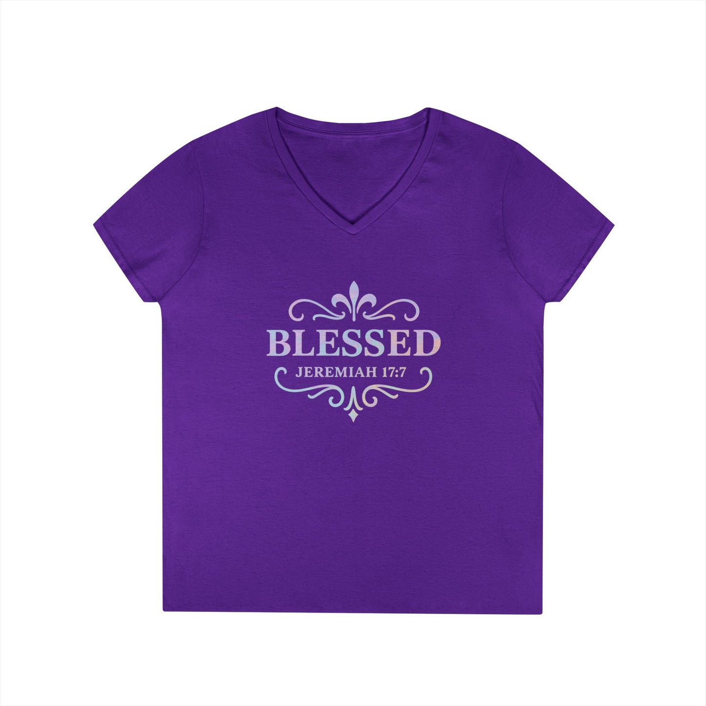 Blessed (Multi-color Limited Edition) Ladies V-Neck T-Shirt, Inspirational Gift, Faith-Based Gift