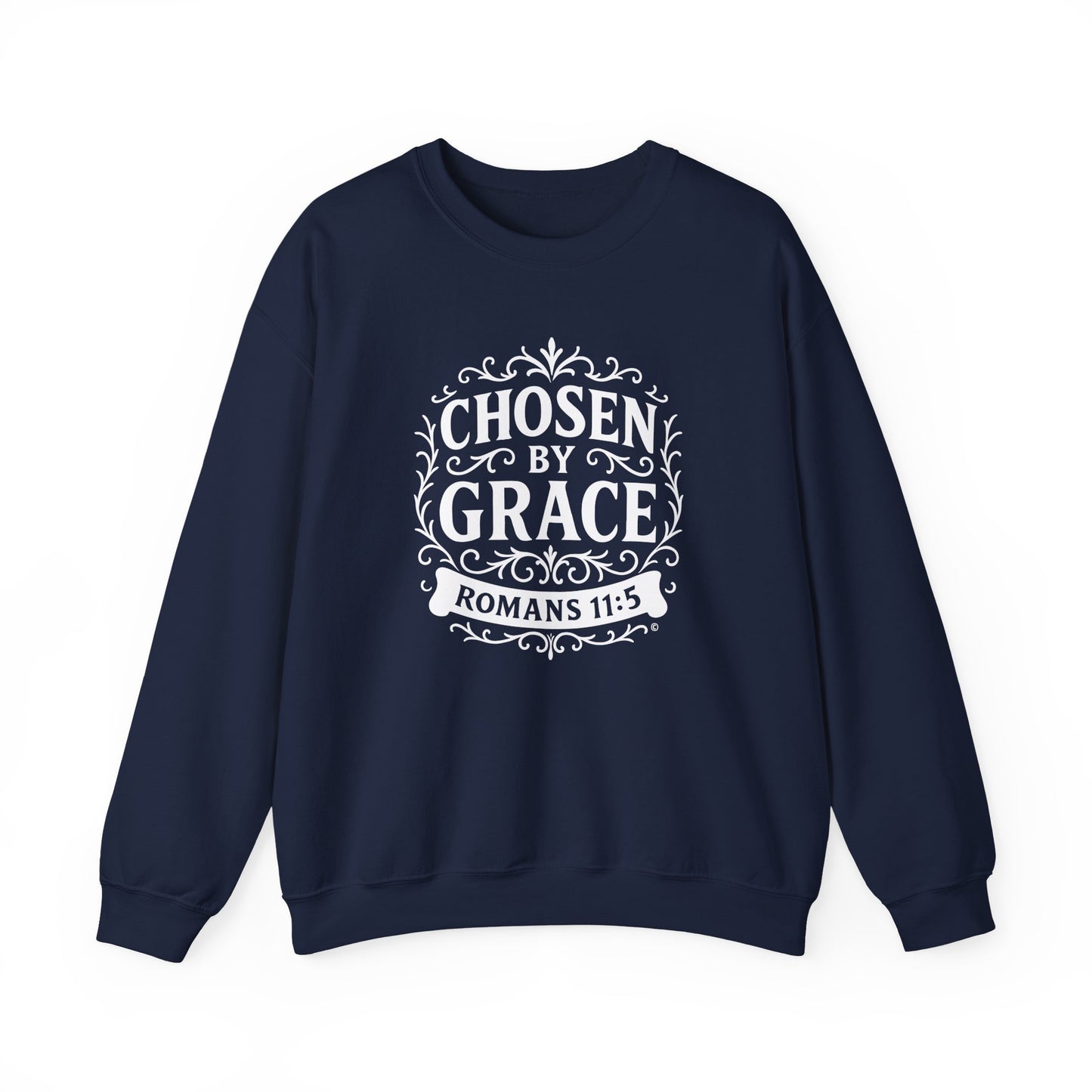 Chosen by Grace (White Lettering) Unisex Crewneck Sweatshirt - Inspirational Gift, Faith-Based Apparel, Cozy Casual Wear, Bible Verse Sweatshirt
