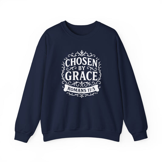 Chosen by Grace (White Lettering) Unisex Crewneck Sweatshirt - Inspirational Gift, Faith-Based Apparel, Cozy Casual Wear, Bible Verse Sweatshirt