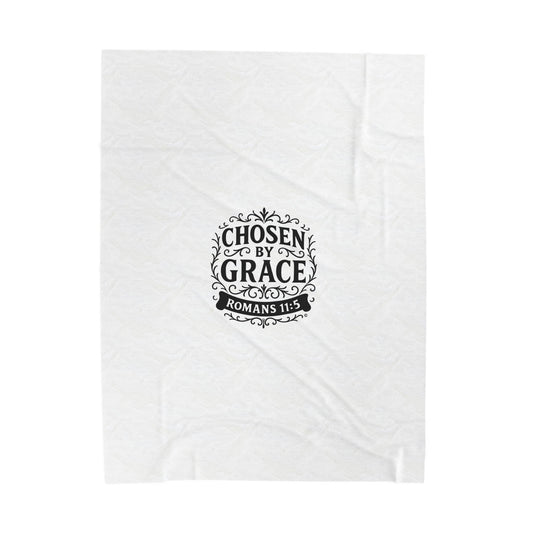 Chosen by Grace (Black Lettering) Plush Blanket, Inspirational Home Decor, Faith-Based Decor, Modern Plush Blanket