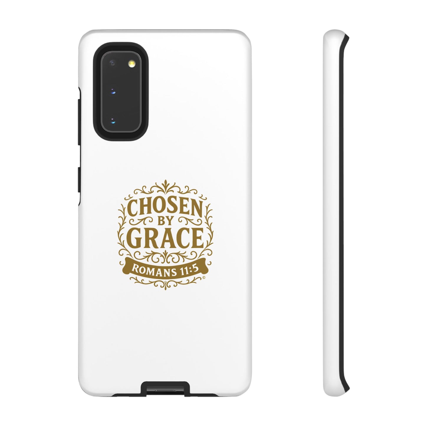 Chosen by Grace (Gold Lettering), Rugged Phone Case, Inspirational Mobile Cover, Gift for Faith Lovers, Faith-Based Protector - Cross Apparel USA