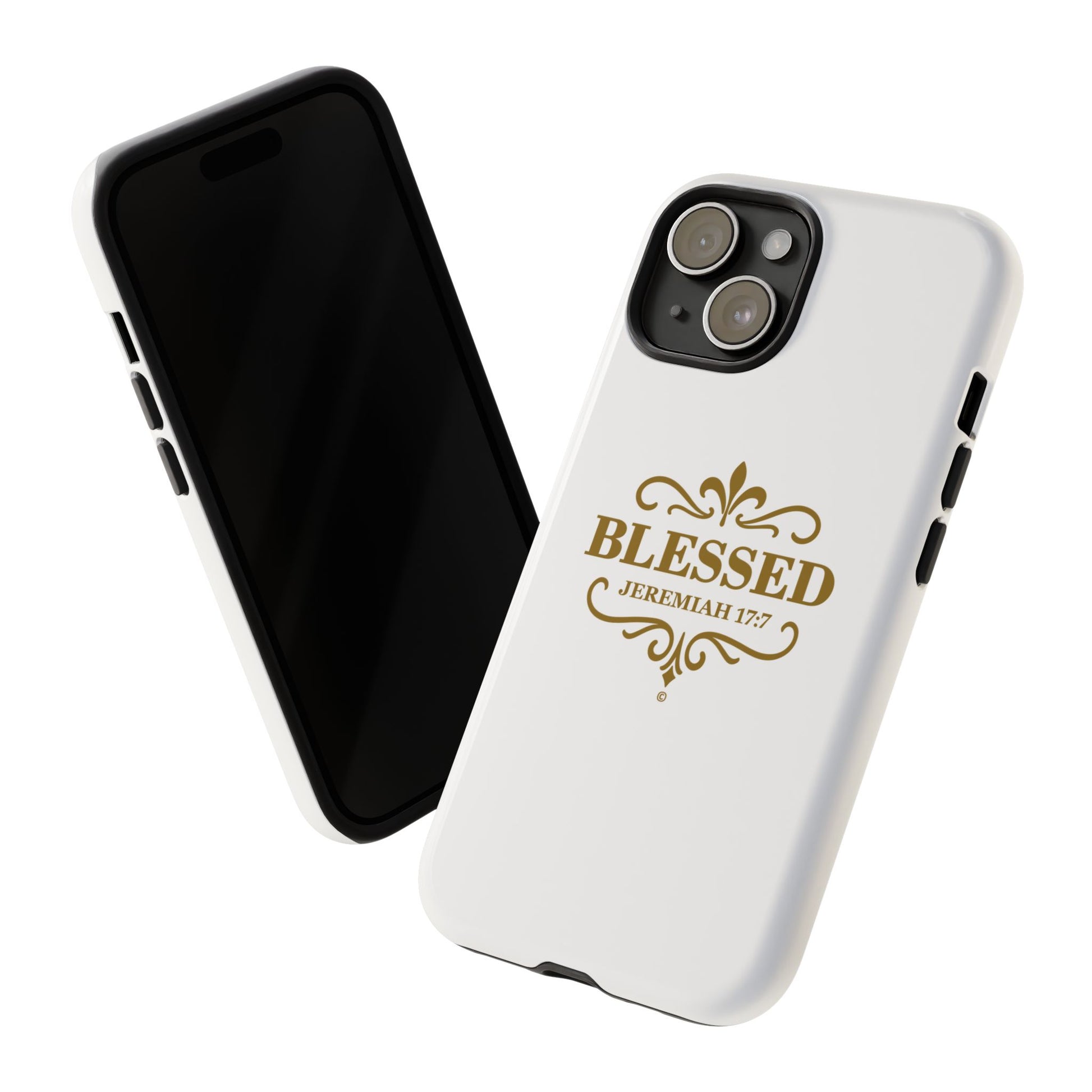 Blessed (Gold Lettering), Rugged Phone Case, Inspirational Mobile Cover, Gift for Faith Lovers, Faith-Based Protector - Cross Apparel USA