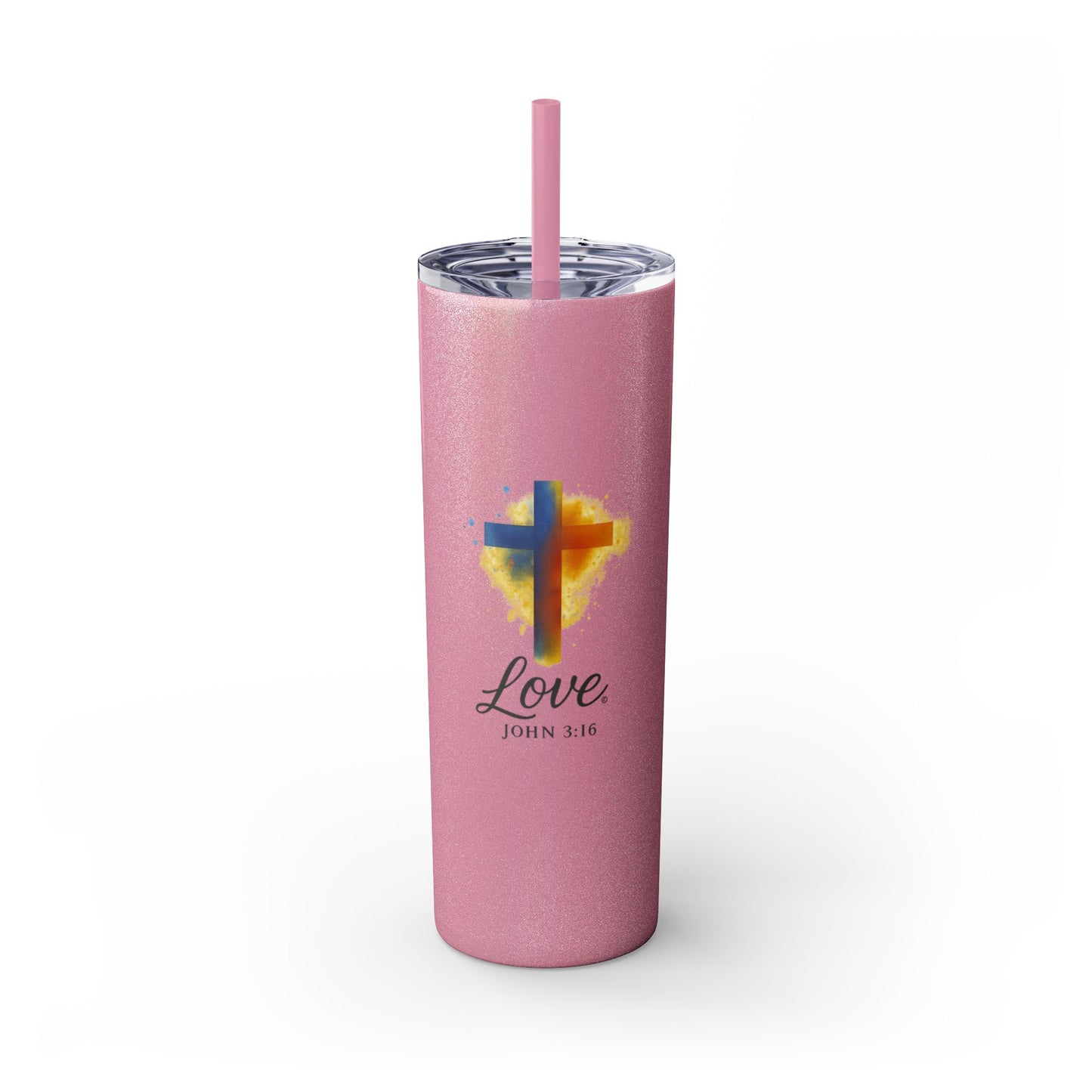 Love (Full Color) Skinny Tumbler with Straw, 20oz, Inspirational Drinkware, Gift for Believers, Devotional Accessory, Everyday Use