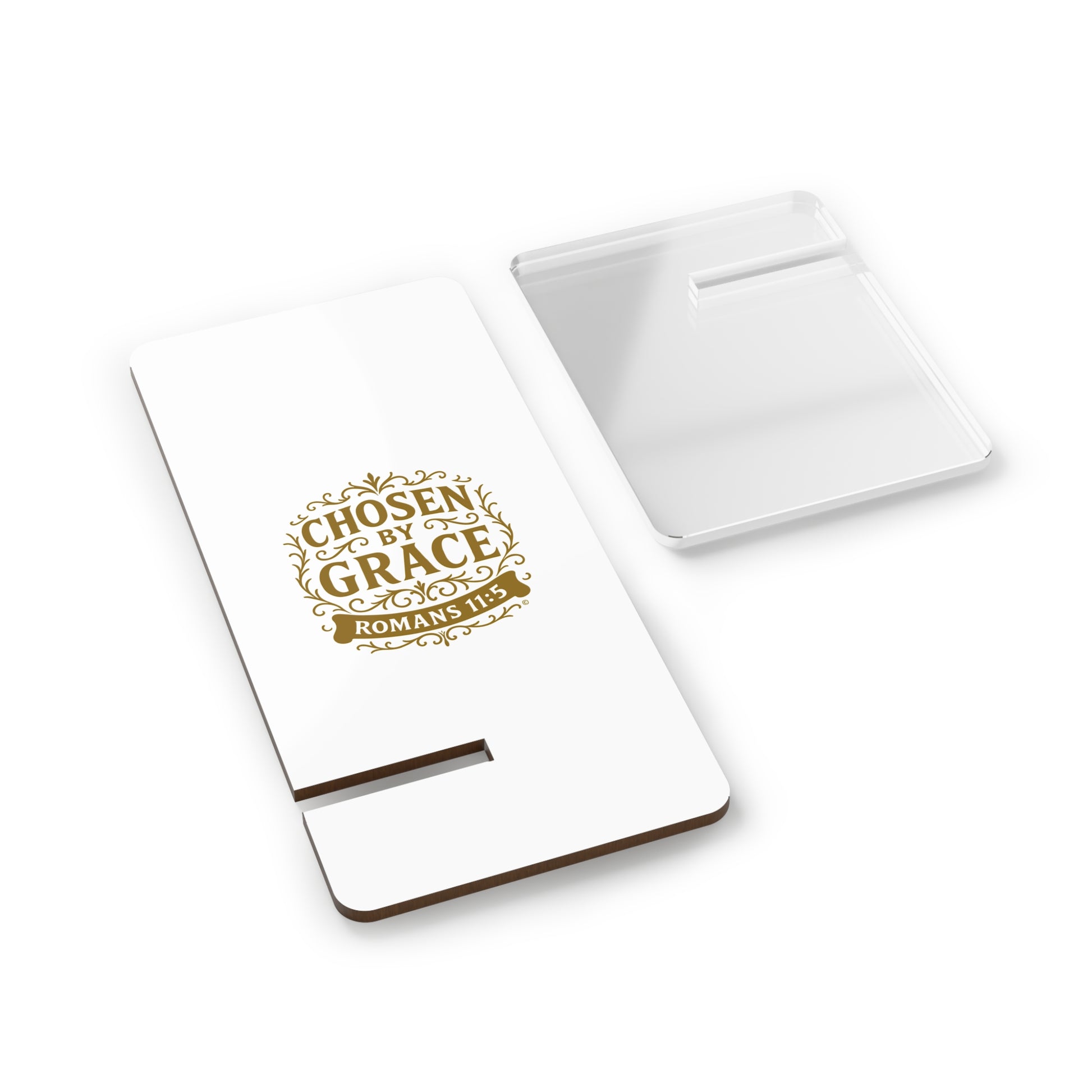 Chosen by Grace (Gold) Smartphone Display Stand, Desk Organizer, Gift for Students, Office Decor, Home Office Accessory - Cross Apparel USA