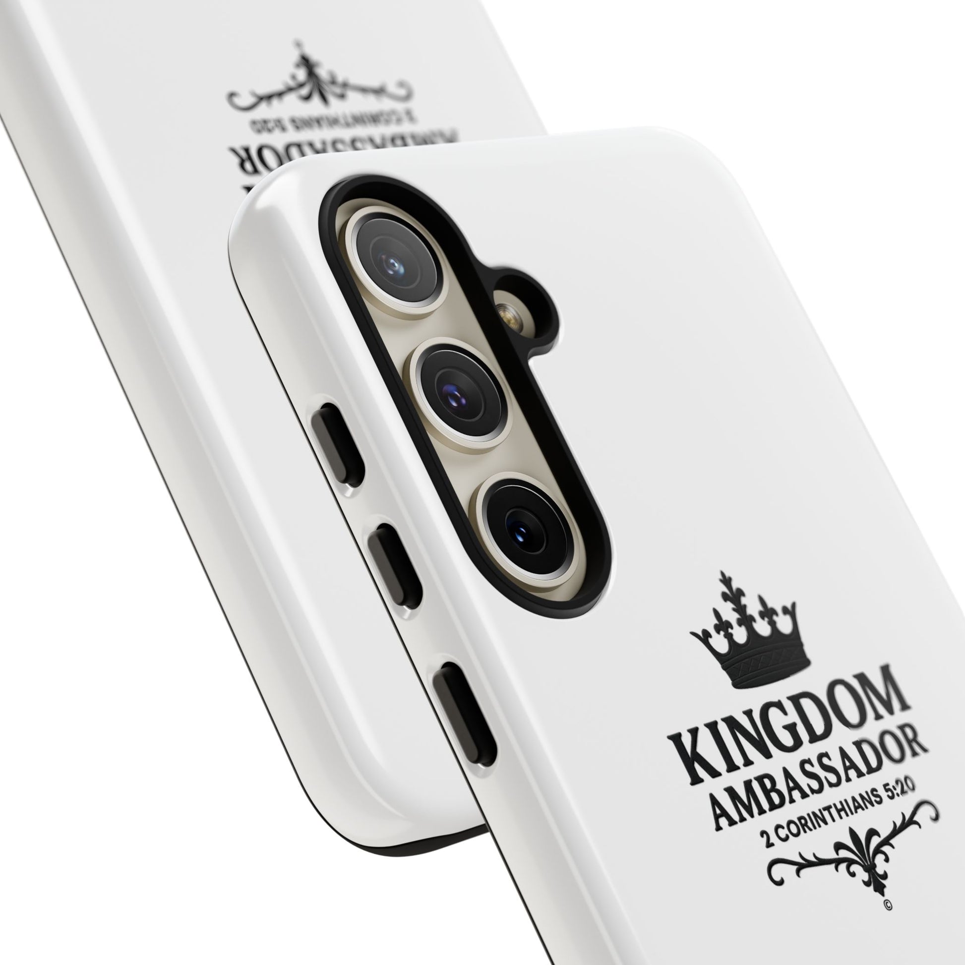 Kingdom Ambassador (Black Lettering) Rugged Phone Case, Inspirational Mobile Cover, Gift for Faith Lovers, Faith-Based Protector - Cross Apparel USA