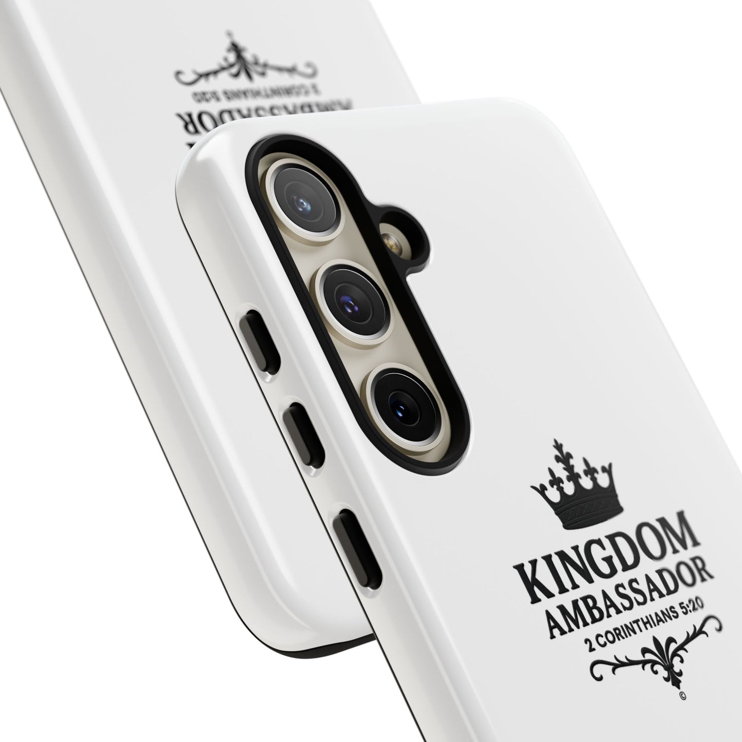 Kingdom Ambassador (Black Lettering) Rugged Phone Case, Inspirational Mobile Cover, Gift for Faith Lovers, Faith-Based Protector - Cross Apparel USA