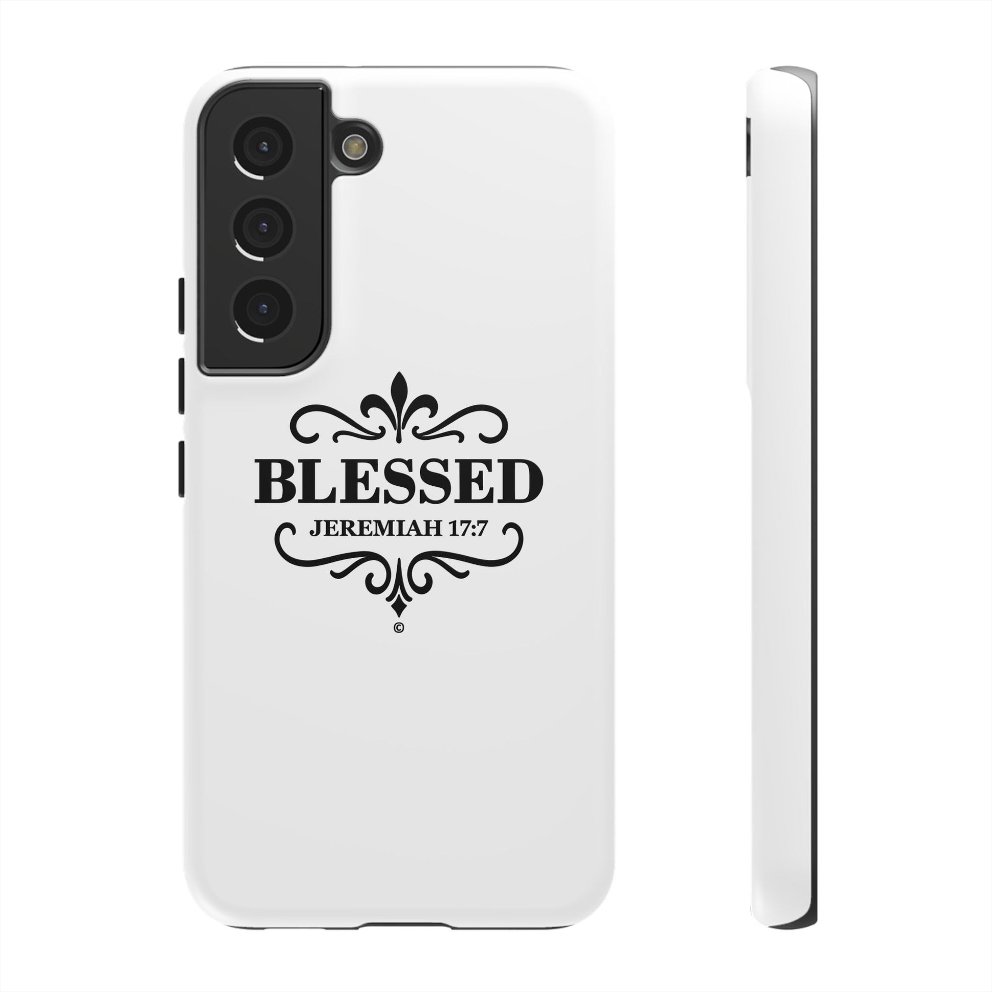 Blessed (Black Lettering), Rugged Phone Case, Inspirational Mobile Cover, Gift for Faith Lovers, Faith-Based Protector - Cross Apparel USA