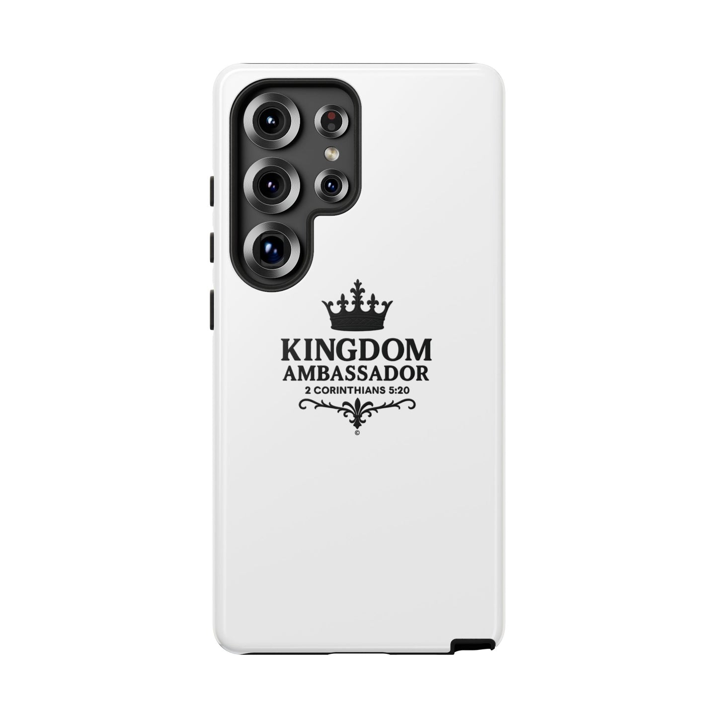 Kingdom Ambassador (Black Lettering) Rugged Phone Case, Inspirational Mobile Cover, Gift for Faith Lovers, Faith-Based Protector - Cross Apparel USA