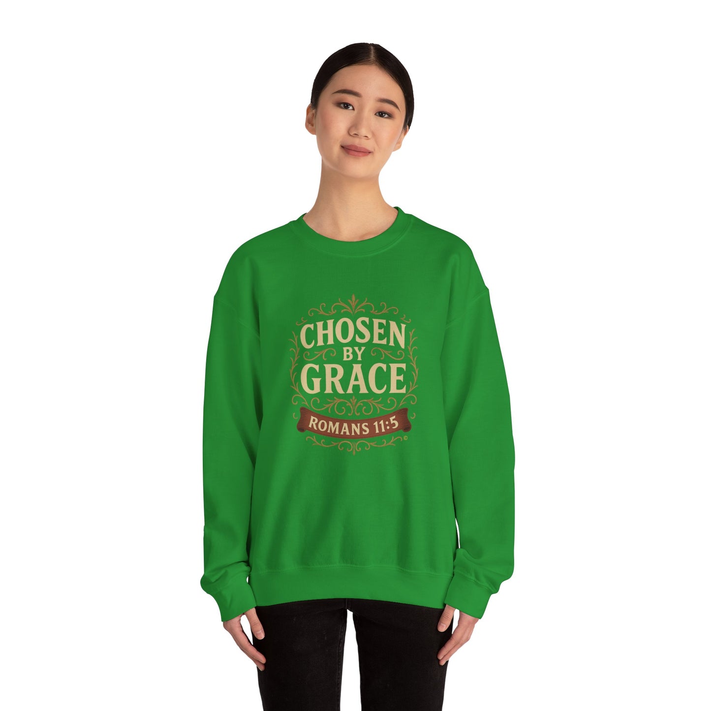 Chosen by Grace (Full Color) Unisex Crewneck Sweatshirt - Inspirational Gift, Christian Apparel, Faith-Based Fashion, Cozy Casual Wear, Bible Verse Sweatshirt