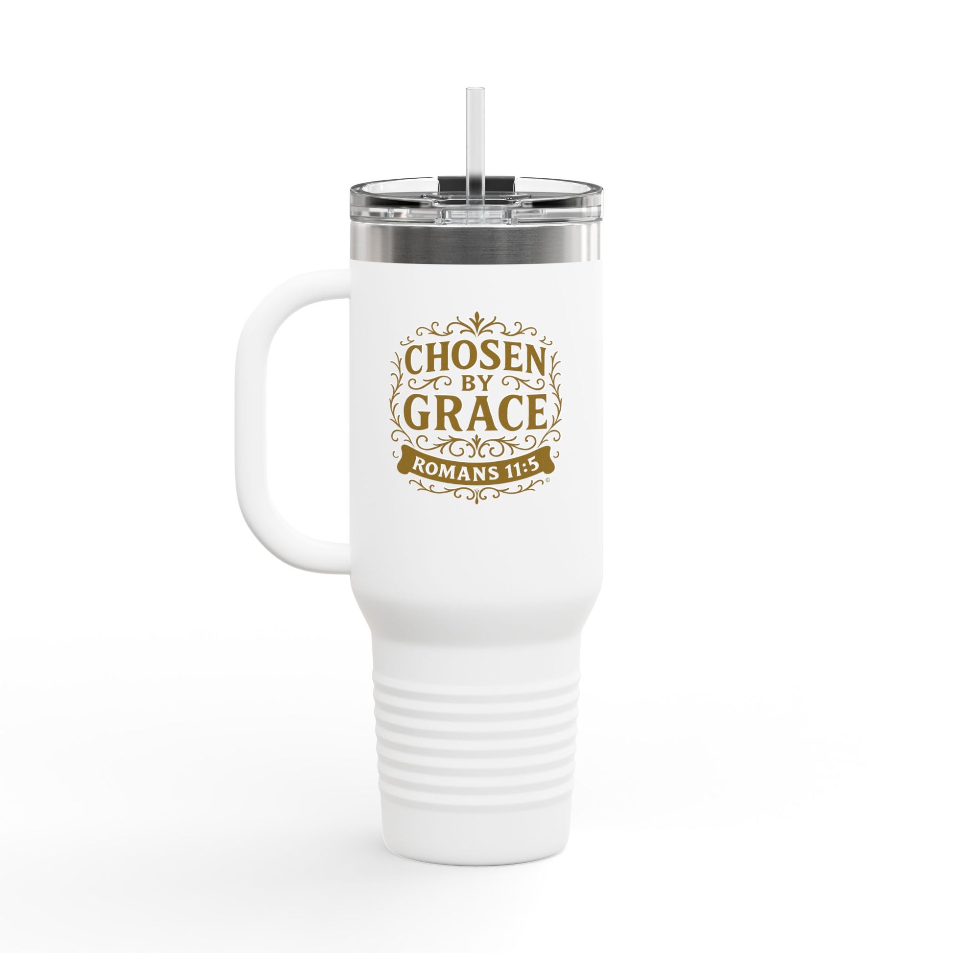 Chosen by Grace (Gold) Insulated Travel Mug, 40oz - Motivational Drinkware, Perfect for Believers, Inspirational Gifts, Faith-based Designs - Cross Apparel USA