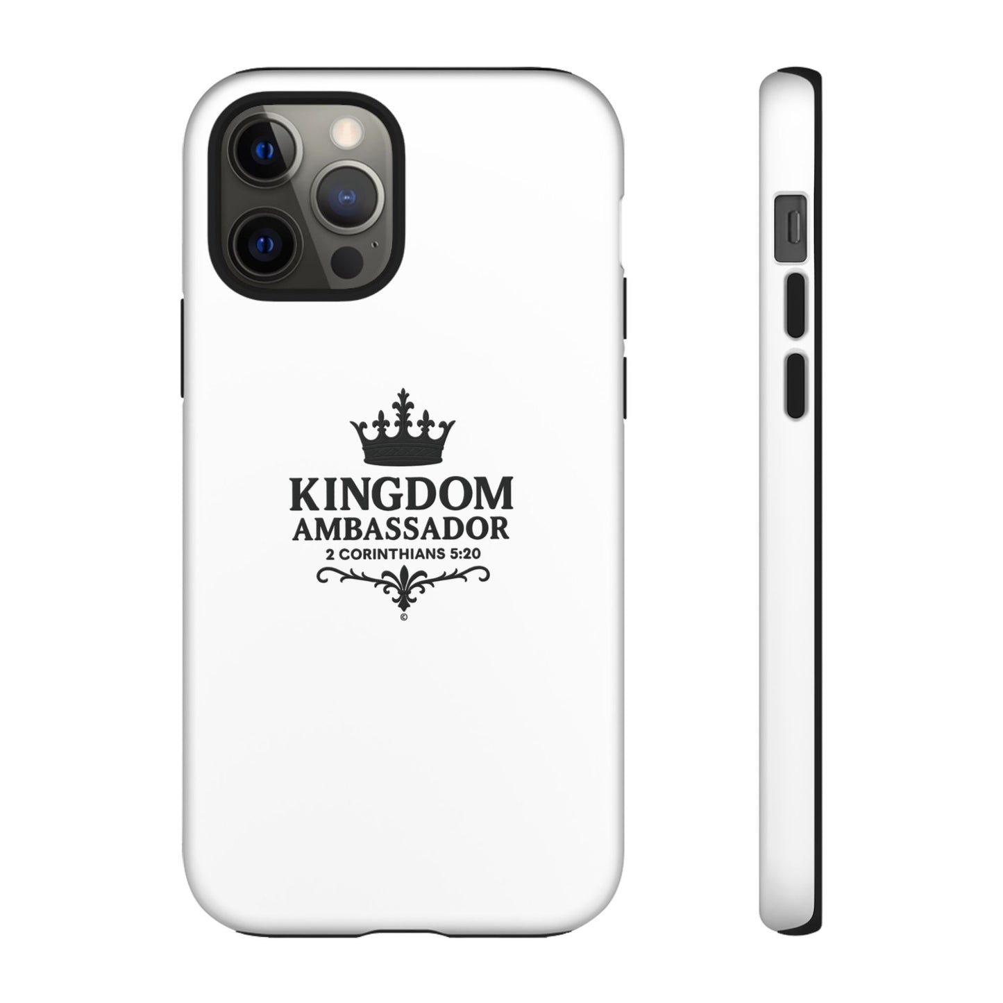 Kingdom Ambassador (Black Lettering) Rugged Phone Case, Inspirational Mobile Cover, Gift for Faith Lovers, Faith-Based Protector - Cross Apparel USA