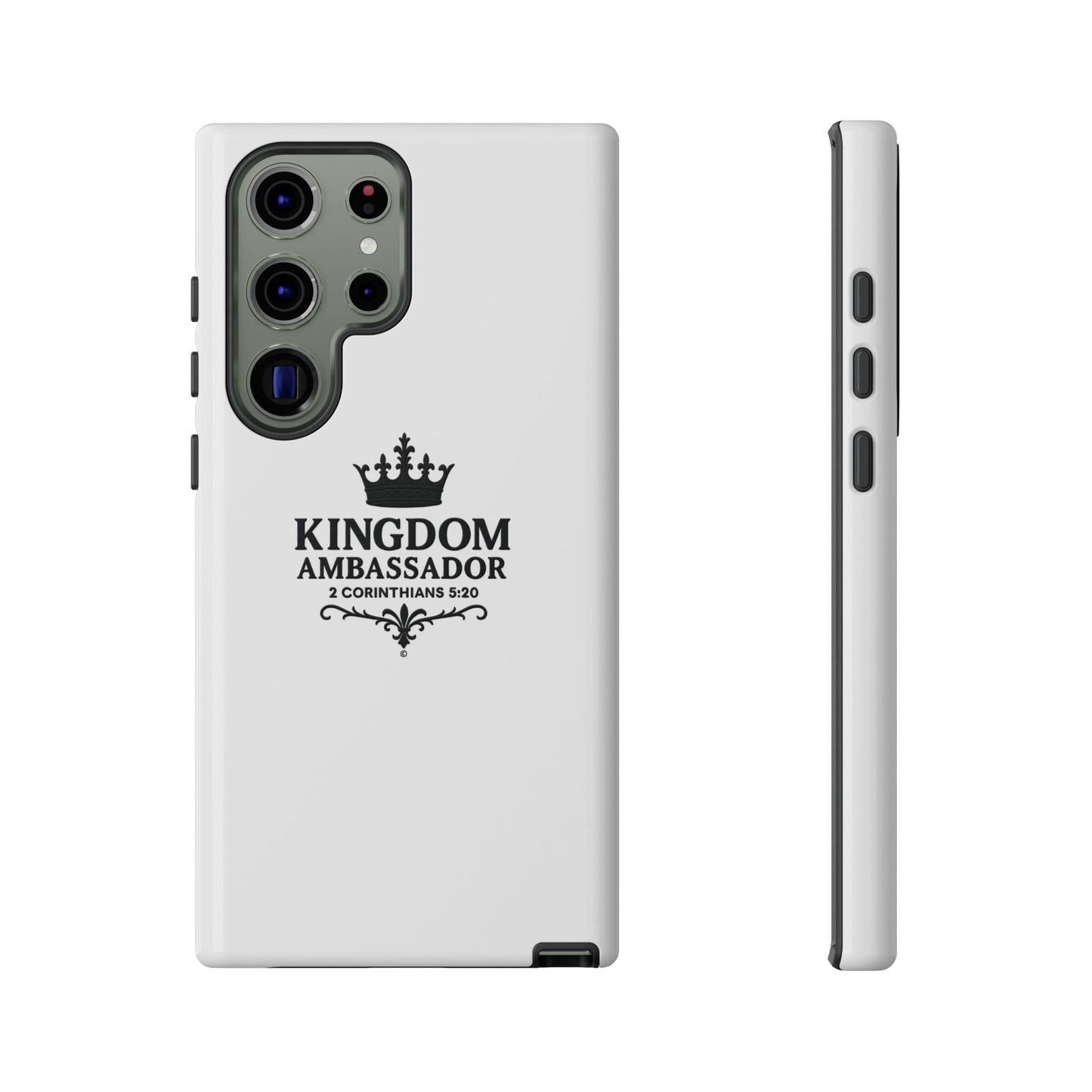 Kingdom Ambassador (Black Lettering) Rugged Phone Case, Inspirational Mobile Cover, Gift for Faith Lovers, Faith-Based Protector - Cross Apparel USA