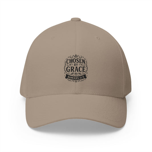 Chosen by Grace (Black Lettering) Embroidered Cap - Stylish Flex Fit Closed-Back Hat, Perfect for Events, Gifts, and Celebrations