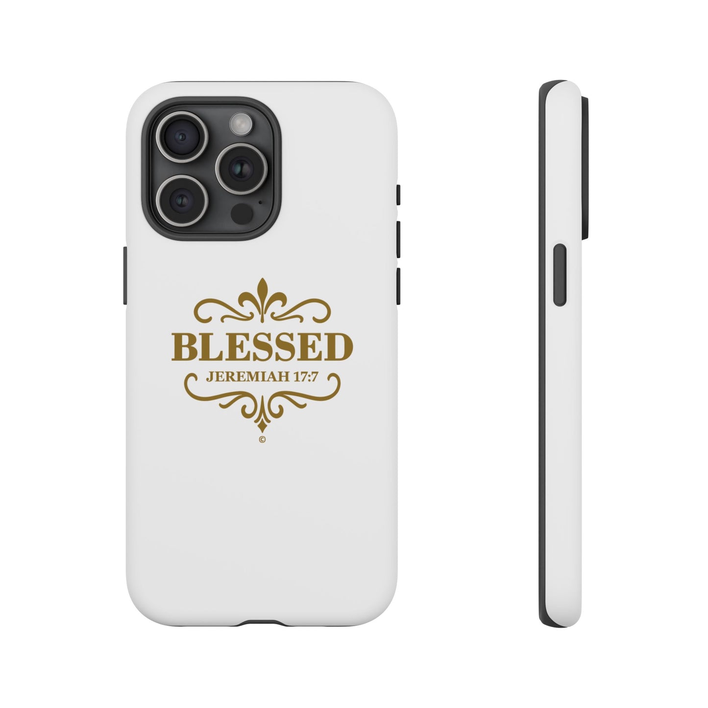 Blessed (Gold Lettering), Rugged Phone Case, Inspirational Mobile Cover, Gift for Faith Lovers, Faith-Based Protector - Cross Apparel USA