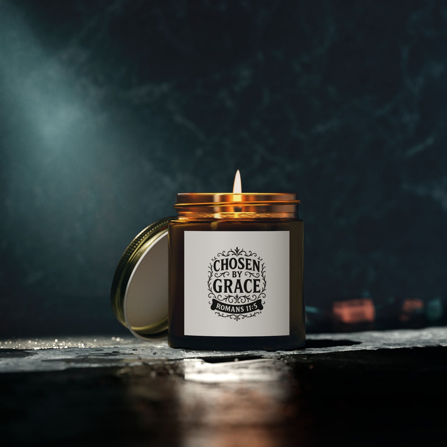 Chosen by Grace (Black Lettering) Scented Candle - Coconut Apricot Wax, Inspirational Home Decor, Relaxation, Gifts for Believers