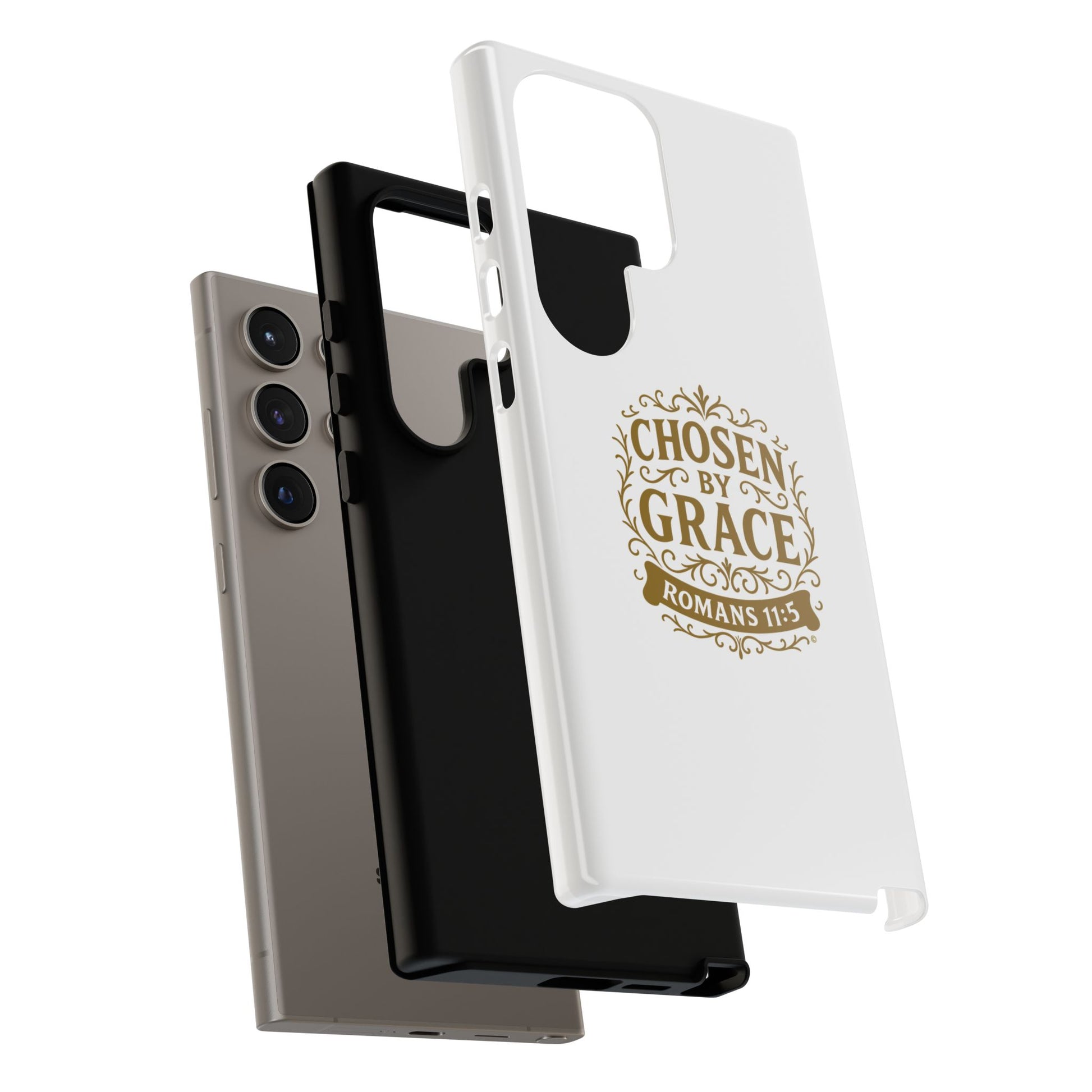 Chosen by Grace (Gold Lettering), Rugged Phone Case, Inspirational Mobile Cover, Gift for Faith Lovers, Faith-Based Protector - Cross Apparel USA