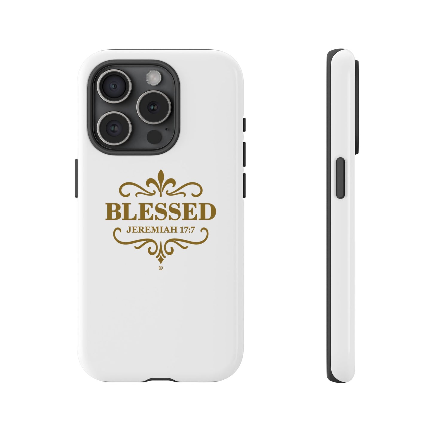 Blessed (Gold Lettering), Rugged Phone Case, Inspirational Mobile Cover, Gift for Faith Lovers, Faith-Based Protector - Cross Apparel USA
