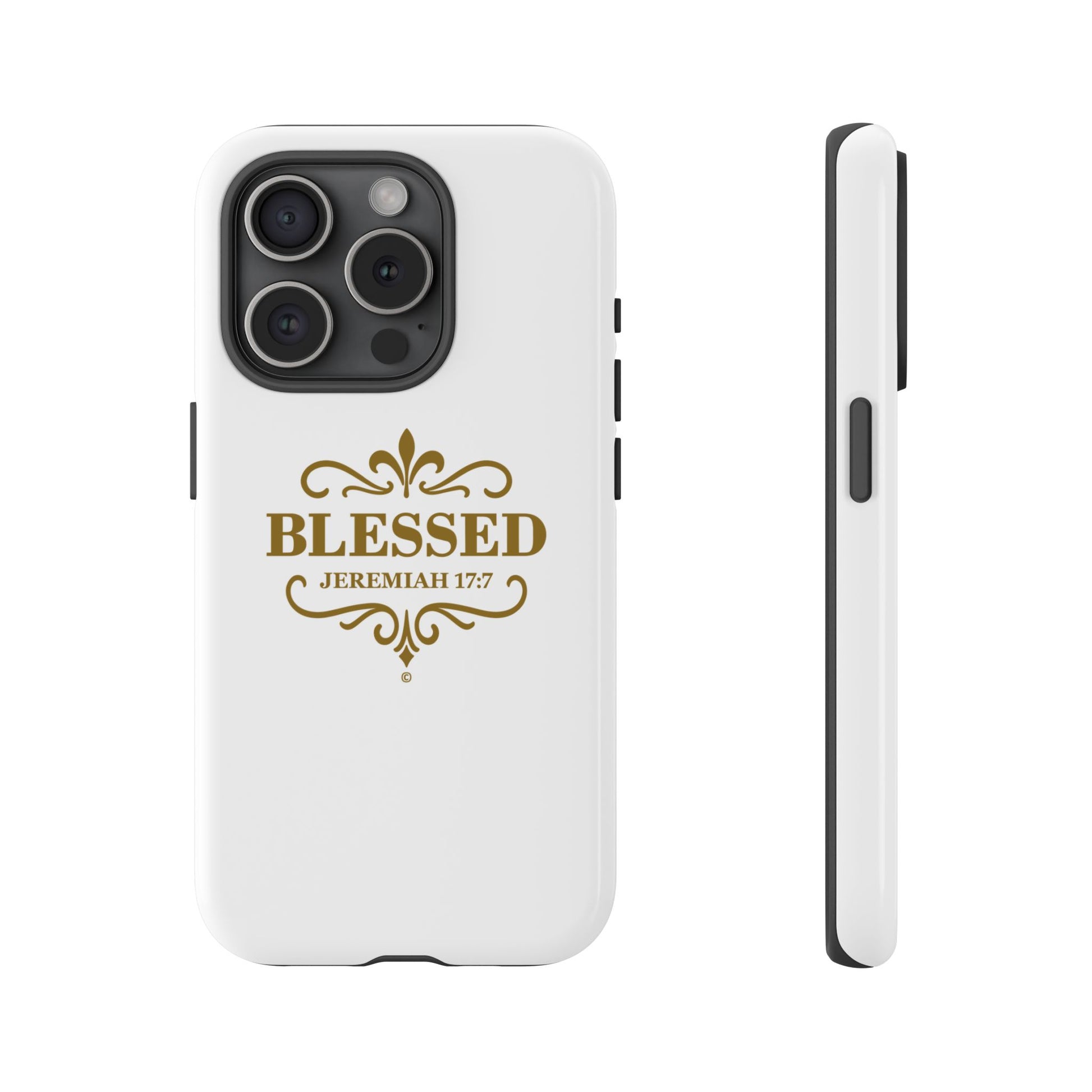 Blessed (Gold Lettering), Rugged Phone Case, Inspirational Mobile Cover, Gift for Faith Lovers, Faith-Based Protector - Cross Apparel USA