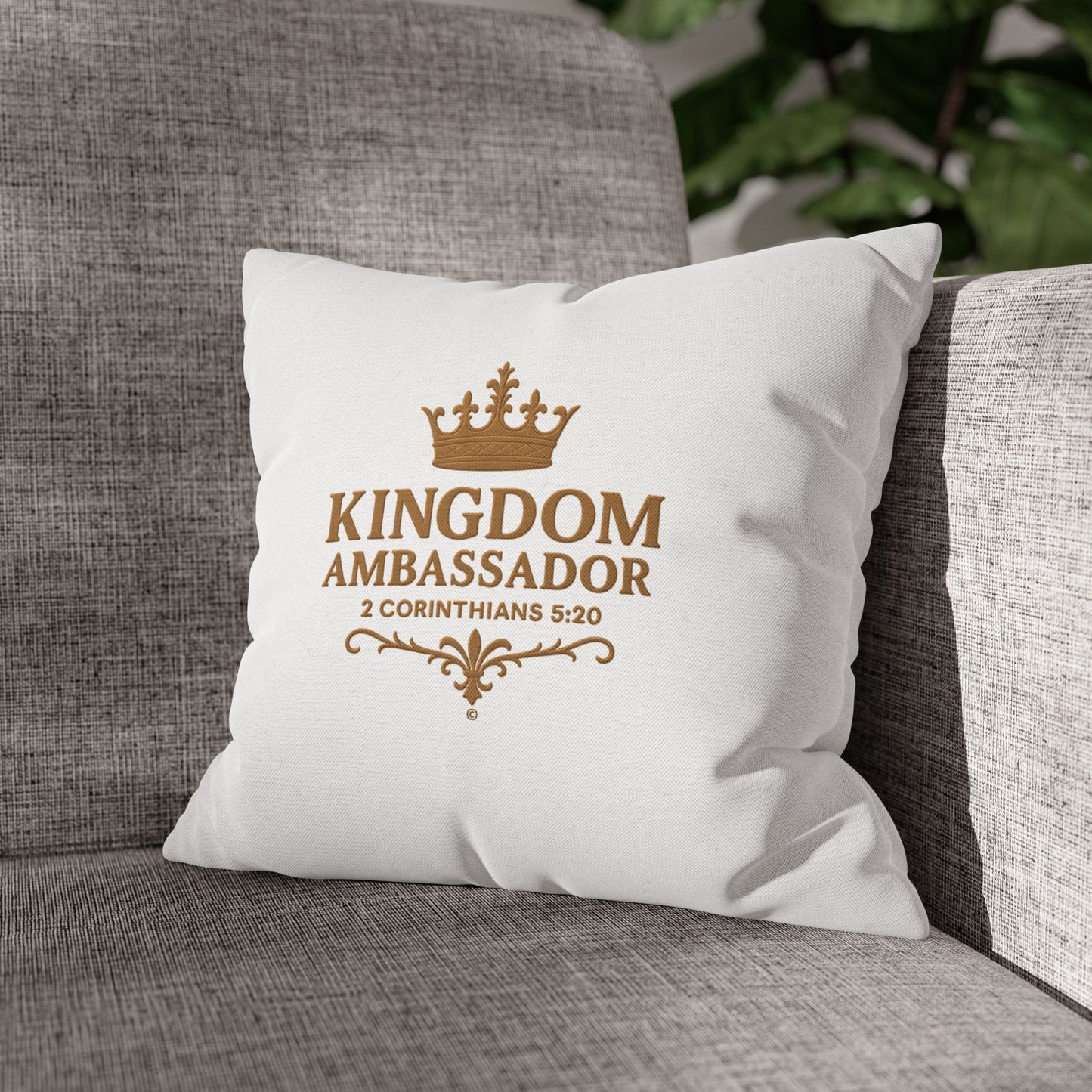 Kingdom Ambassador (Gold Lettering) Square Pillow Cover | Inspirational Home Decor | Gifts for Faith (Pillow not included)