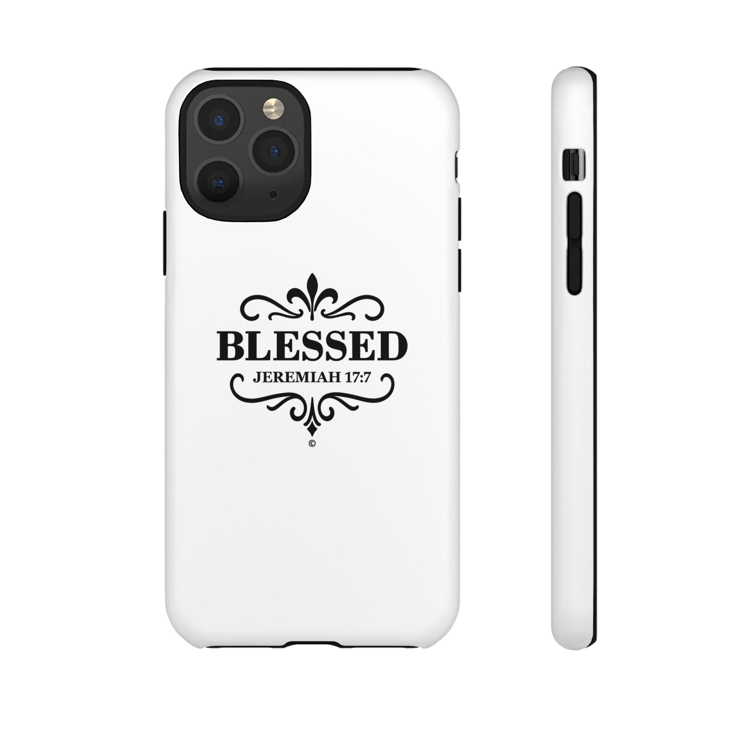 Blessed (Black Lettering), Rugged Phone Case, Inspirational Mobile Cover, Gift for Faith Lovers, Faith-Based Protector - Cross Apparel USA