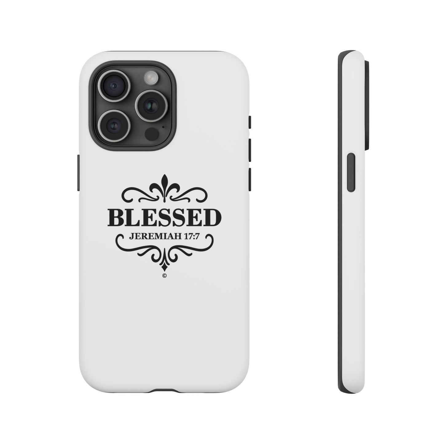 Blessed (Black Lettering), Rugged Phone Case, Inspirational Mobile Cover, Gift for Faith Lovers, Faith-Based Protector - Cross Apparel USA