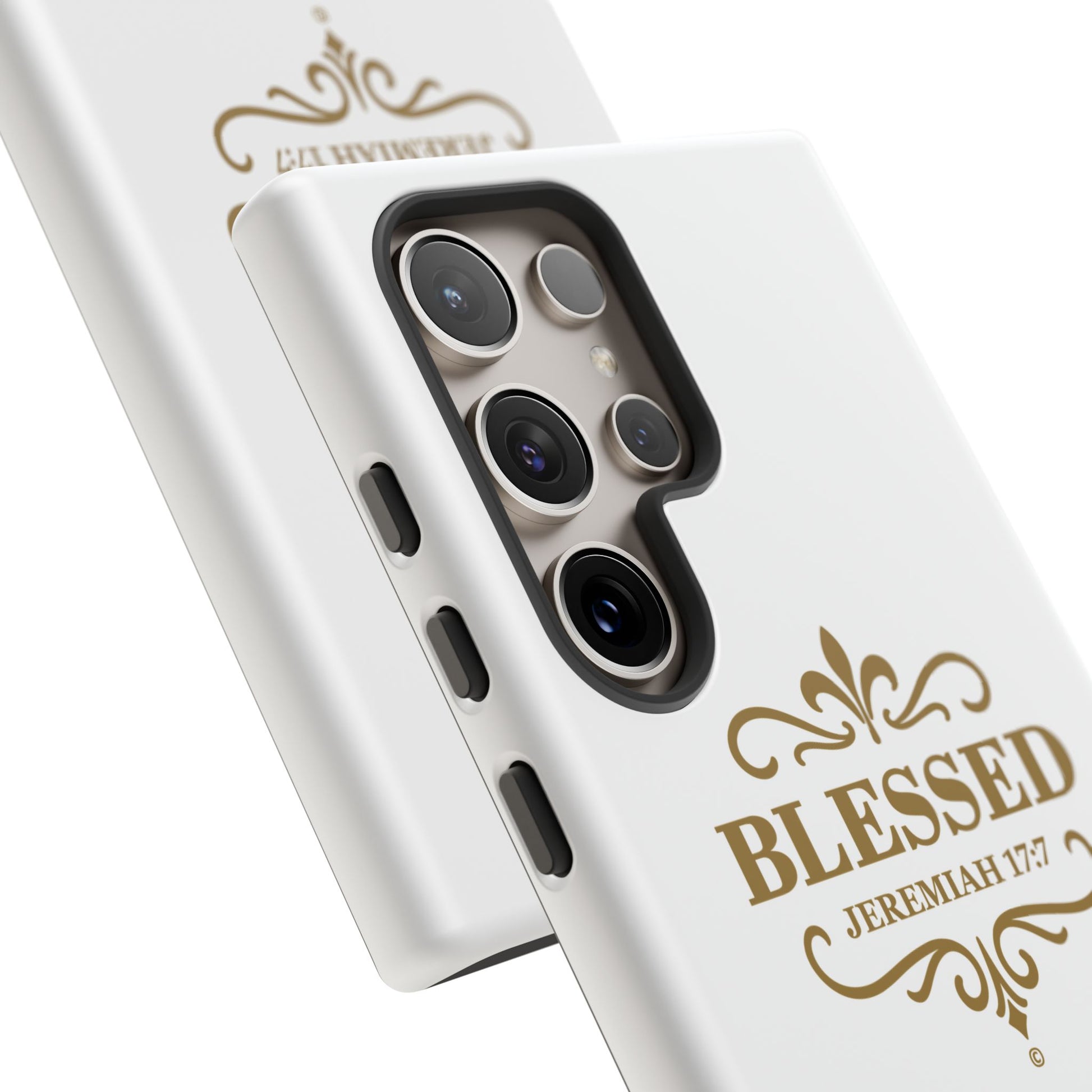 Blessed (Gold Lettering), Rugged Phone Case, Inspirational Mobile Cover, Gift for Faith Lovers, Faith-Based Protector - Cross Apparel USA