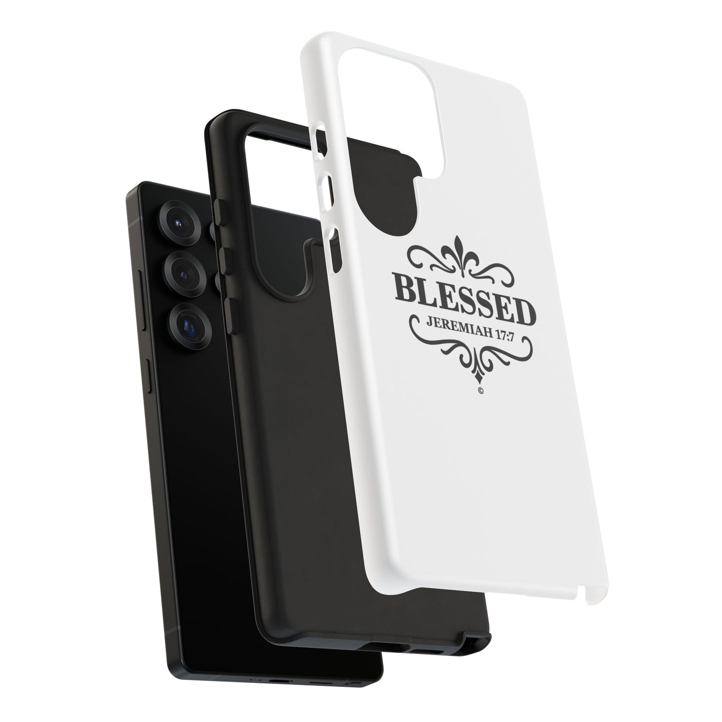 Blessed (Black Lettering), Rugged Phone Case, Inspirational Mobile Cover, Gift for Faith Lovers, Faith-Based Protector