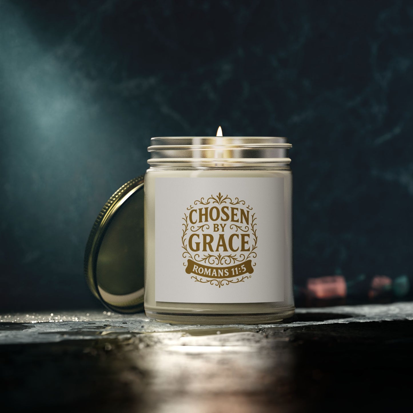 Chosen by Grace (Gold Lettering) Scented Candle - Coconut Apricot Wax, Inspirational Home Decor, Relaxation, Gifts for Believers