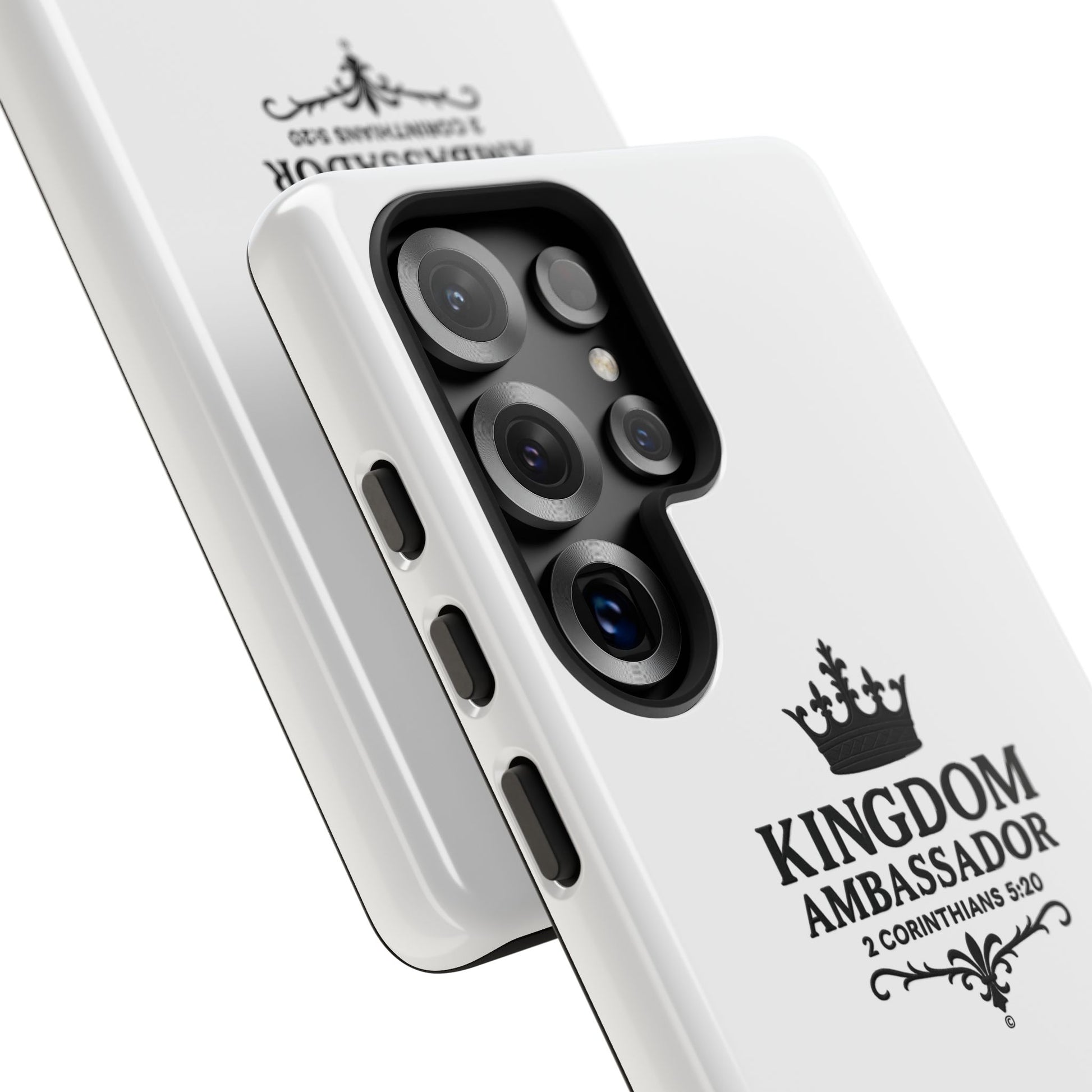 Kingdom Ambassador (Black Lettering) Rugged Phone Case, Inspirational Mobile Cover, Gift for Faith Lovers, Faith-Based Protector - Cross Apparel USA
