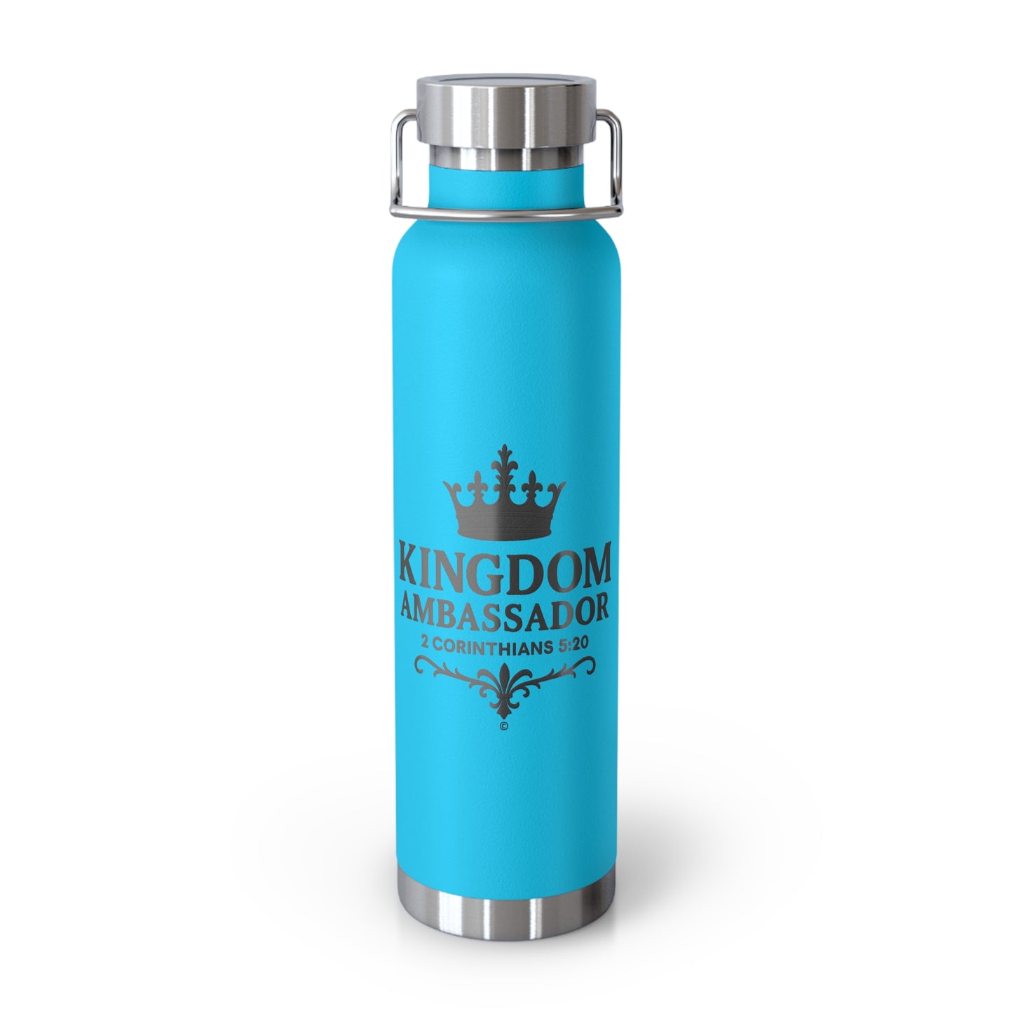 Kingdom Ambassador (Black Lettering) Insulated Water Bottle, 22oz - Motivational Gift for Believers, Holiday, Travel, Fitness, Eco-Friendly - Cross Apparel USA