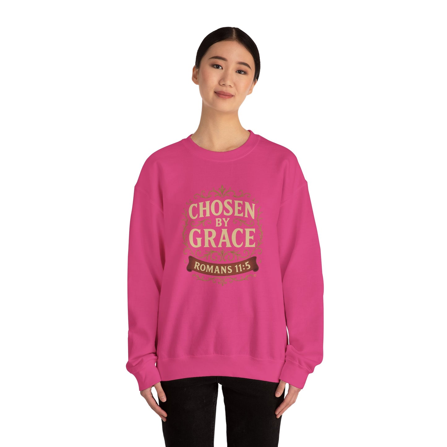 Chosen by Grace (Full Color) Unisex Crewneck Sweatshirt - Inspirational Gift, Christian Apparel, Faith-Based Fashion, Cozy Casual Wear, Bible Verse Sweatshirt