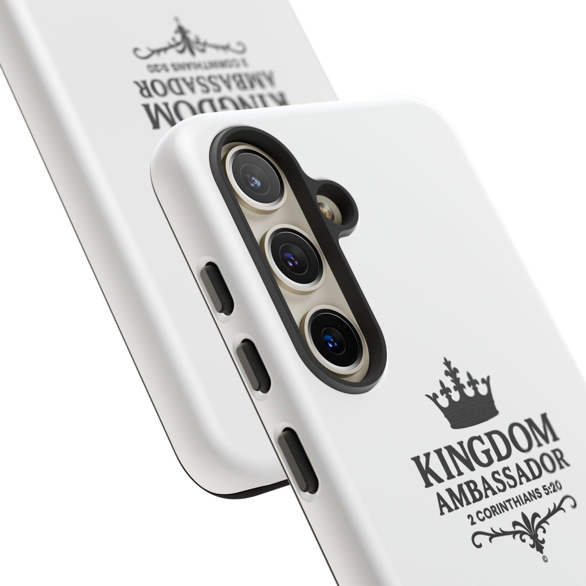 Kingdom Ambassador (Black Lettering) Rugged Phone Case, Inspirational Mobile Cover, Gift for Faith Lovers, Faith-Based Protector - Cross Apparel USA