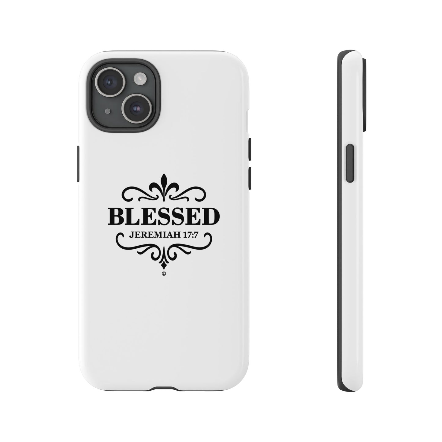 Blessed (Black Lettering), Rugged Phone Case, Inspirational Mobile Cover, Gift for Faith Lovers, Faith-Based Protector - Cross Apparel USA