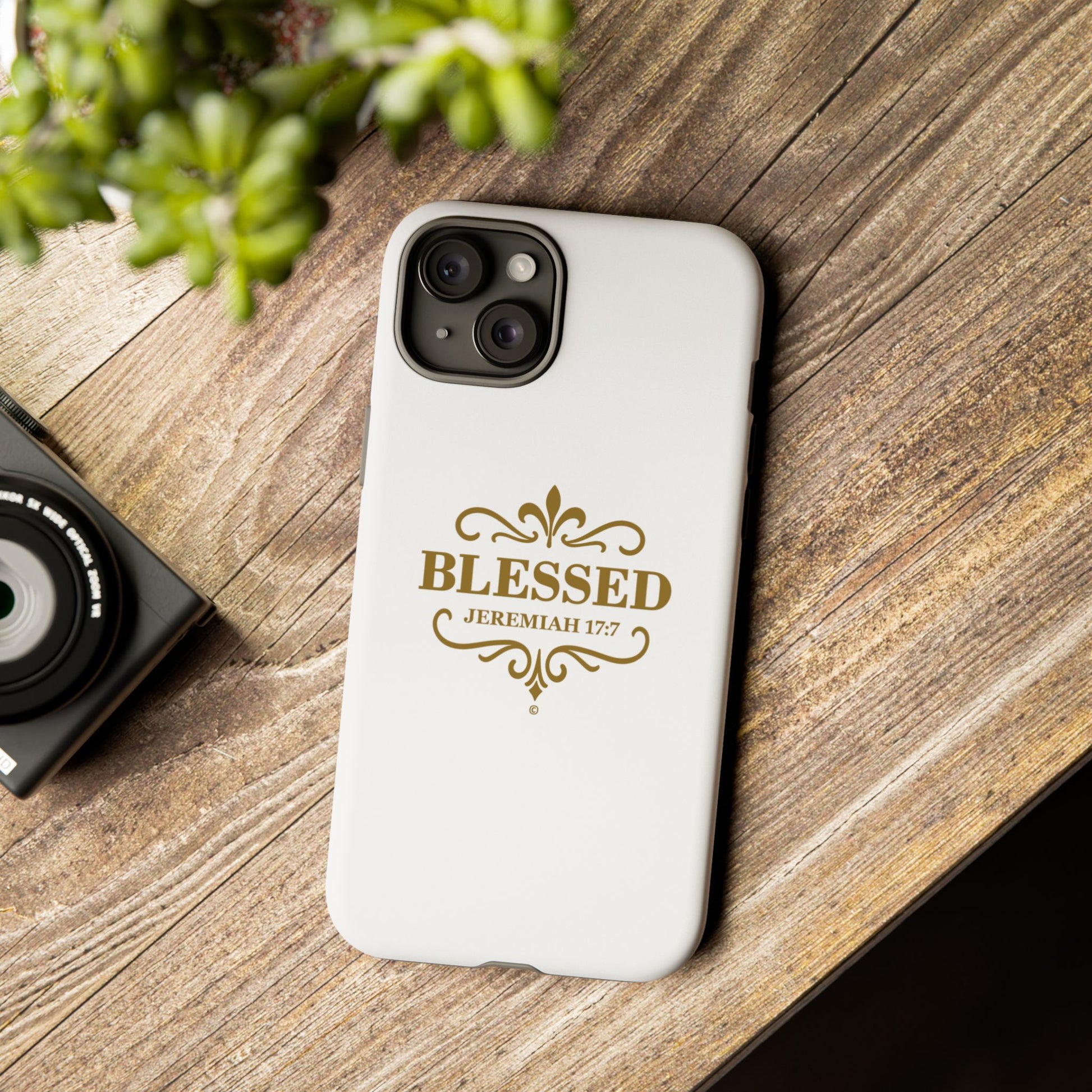 Blessed (Gold Lettering), Rugged Phone Case, Inspirational Mobile Cover, Gift for Faith Lovers, Faith-Based Protector - Cross Apparel USA