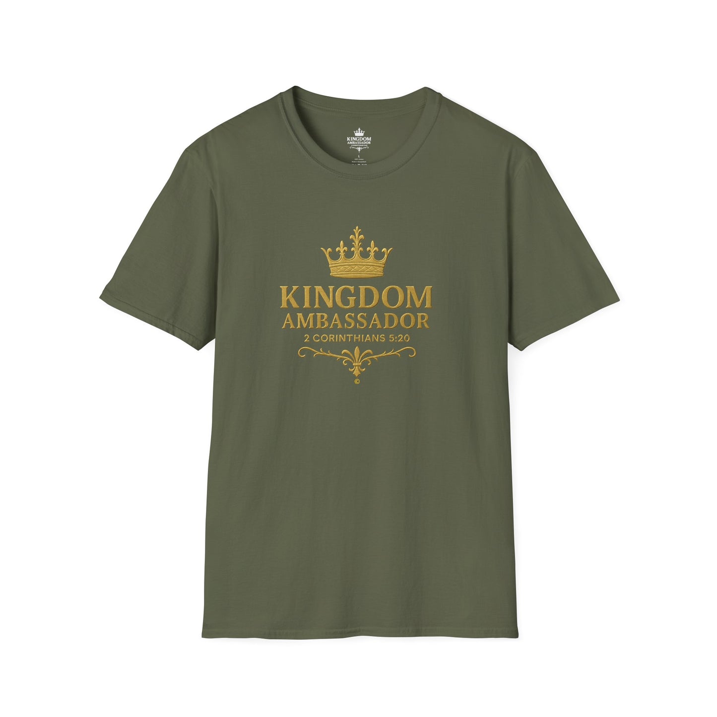 Kingdom Ambassador (Gold Lettering) T-Shirt | Unisex Softstyle Tee for Faith, Community Events, Gifts for Believers