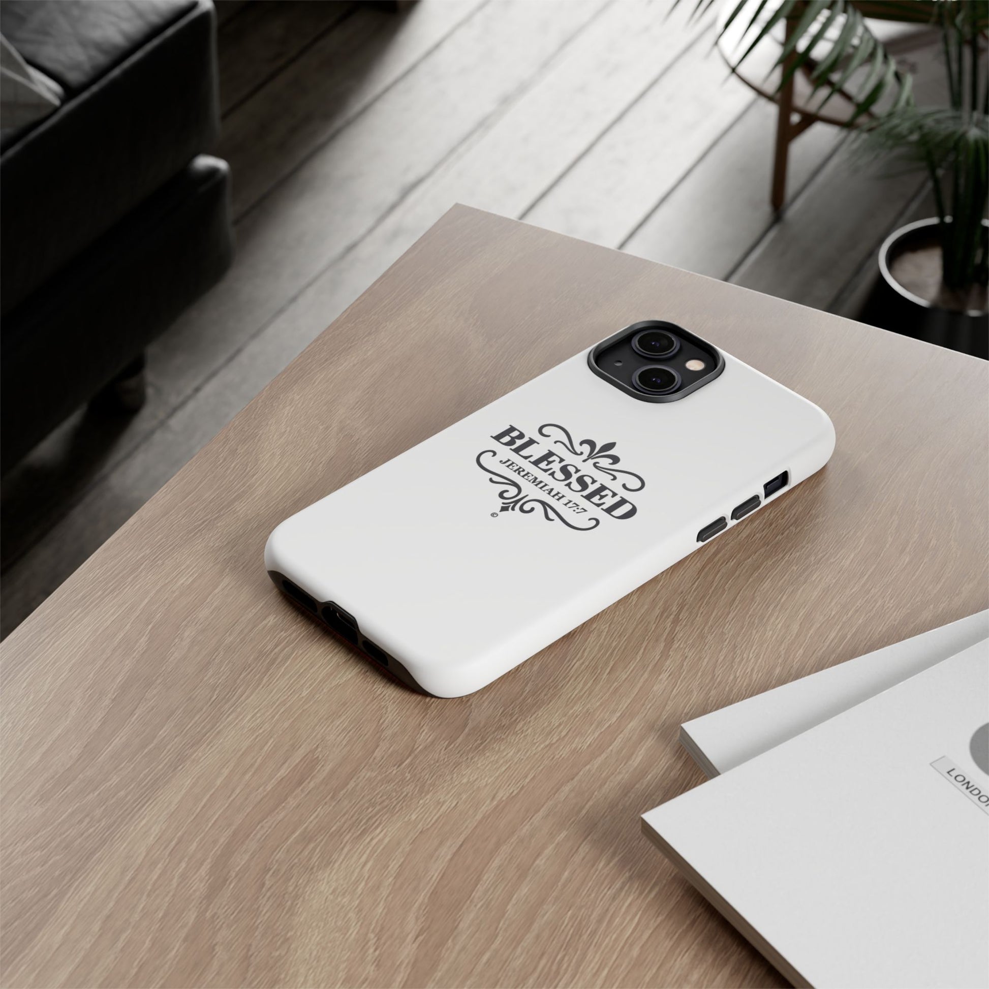 Blessed (Black Lettering), Rugged Phone Case, Inspirational Mobile Cover, Gift for Faith Lovers, Faith-Based Protector - Cross Apparel USA