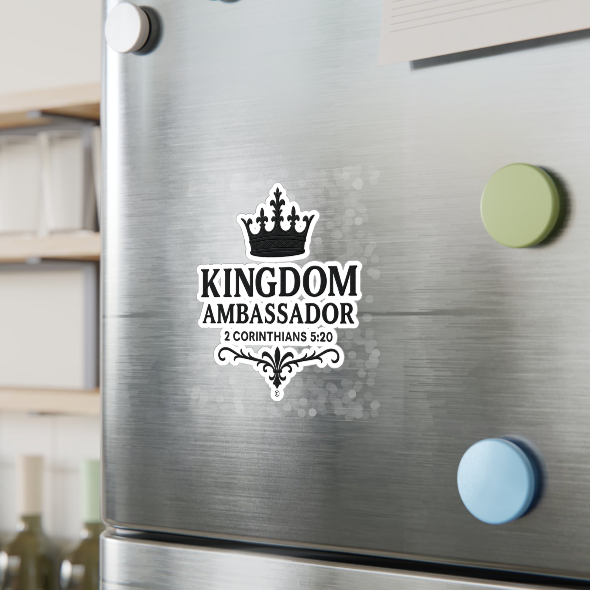 Kingdom Ambassador (Black Lettering) Kiss-Cut Vinyl Decals, Inspirational Wall Art, Faith-Based Gifts, Home Decor - Cross Apparel USA